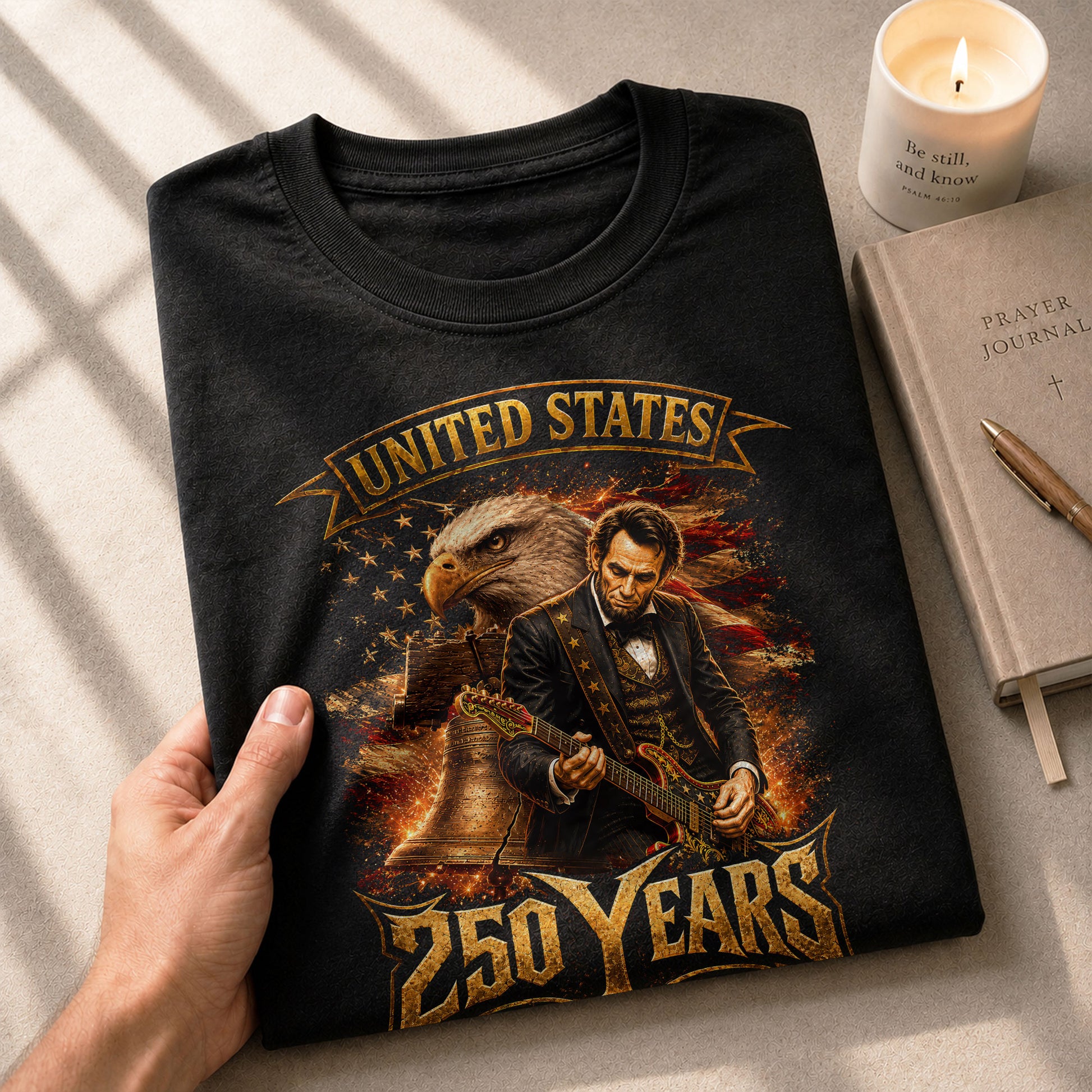Abraham Lincoln T-Shirt Playing Guitar 1776 2026 Patriotic Eagle Liberty Bell Tee - Rust Field Wear