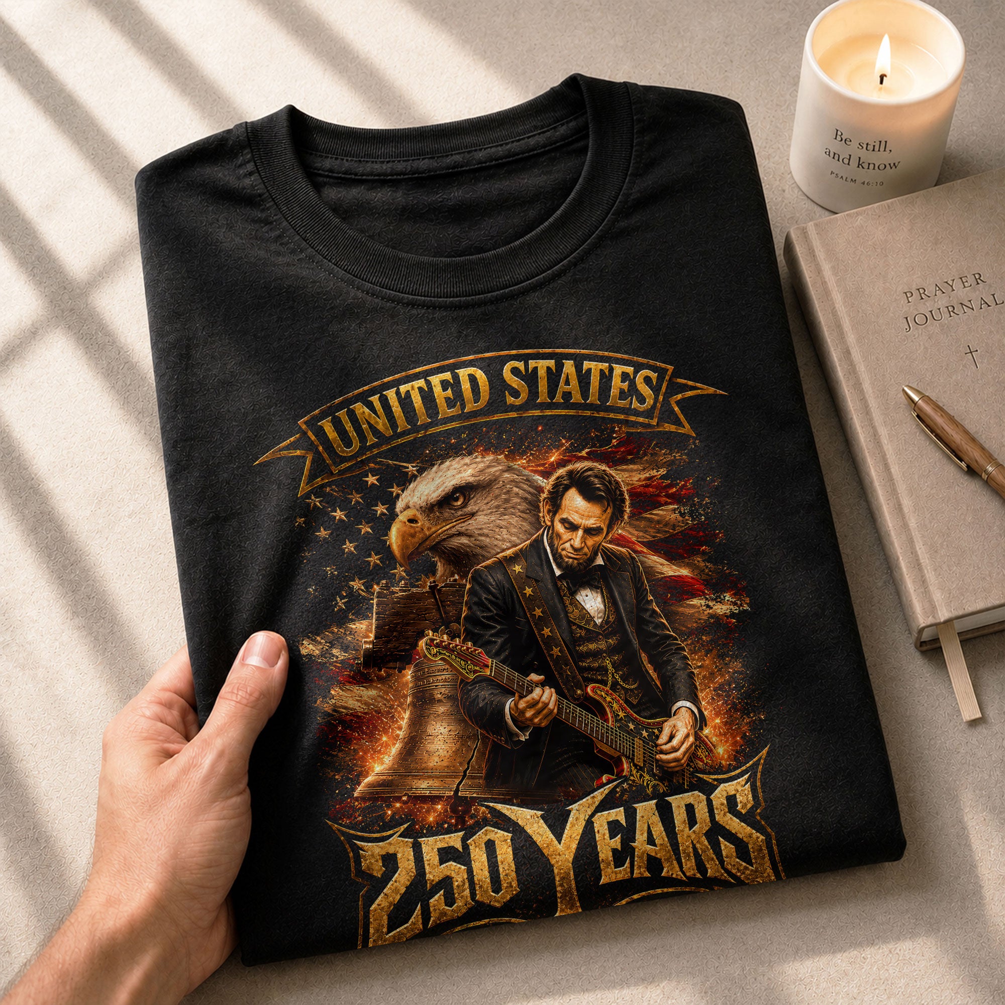 Abraham Lincoln T-Shirt Playing Guitar 1776 2026 Patriotic Eagle Liberty Bell Tee - Rust Field Wear