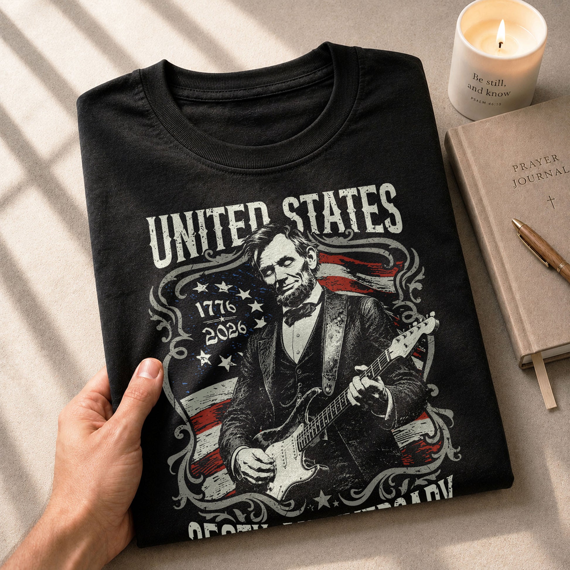 United States 250th Anniversary Shirt Abraham Lincoln Rock Guitar Patriotic Apparel - Rust Field Wear