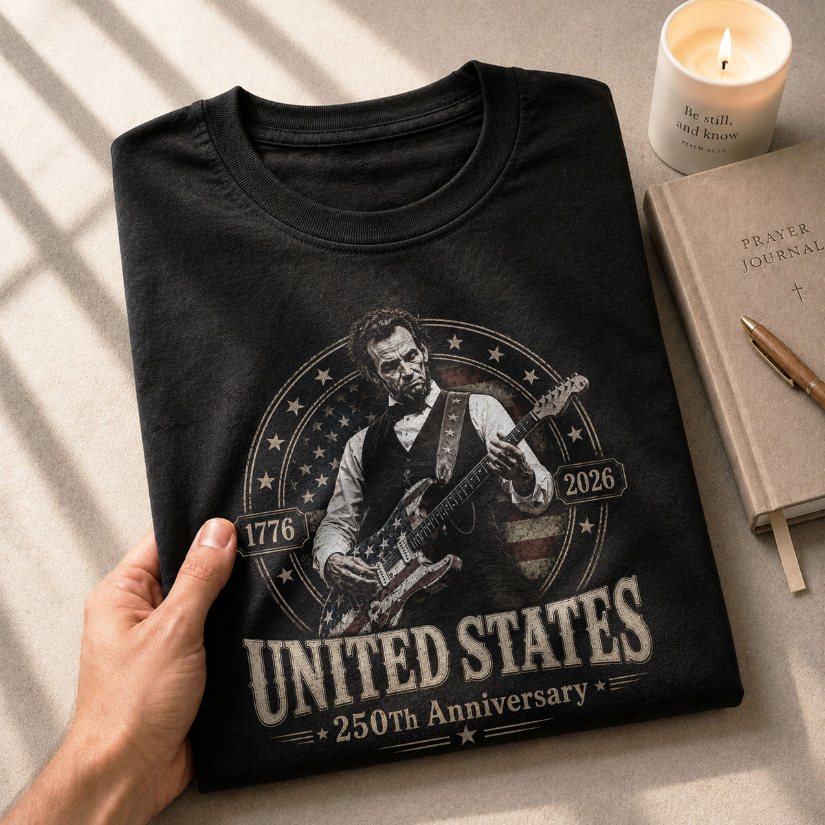 Mens T Shirt Patriotic 250 Years 1776-2026 Abraham Lincoln Star Badge Graphic Tee - Rust Field Wear