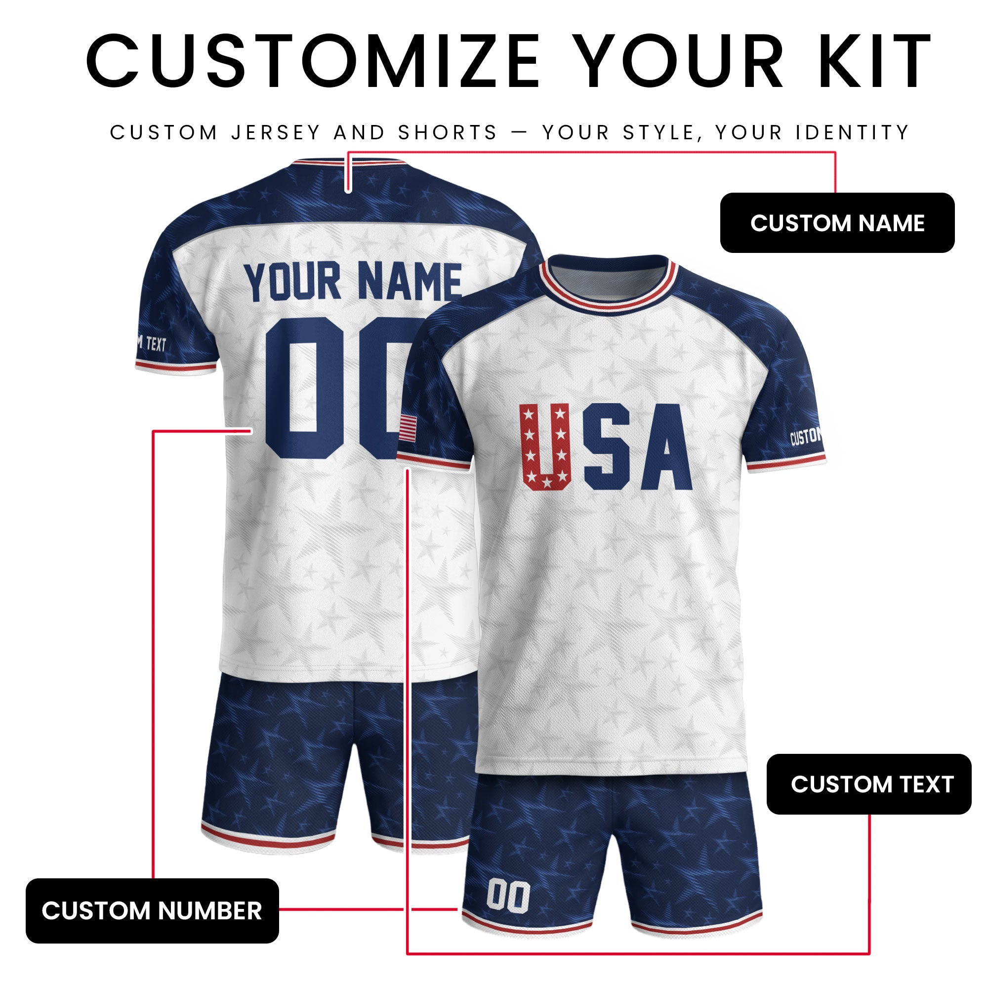 Personalized USA Soccer Jersey Custom Name Number Patriotic Outdoor Sportswear Clothing