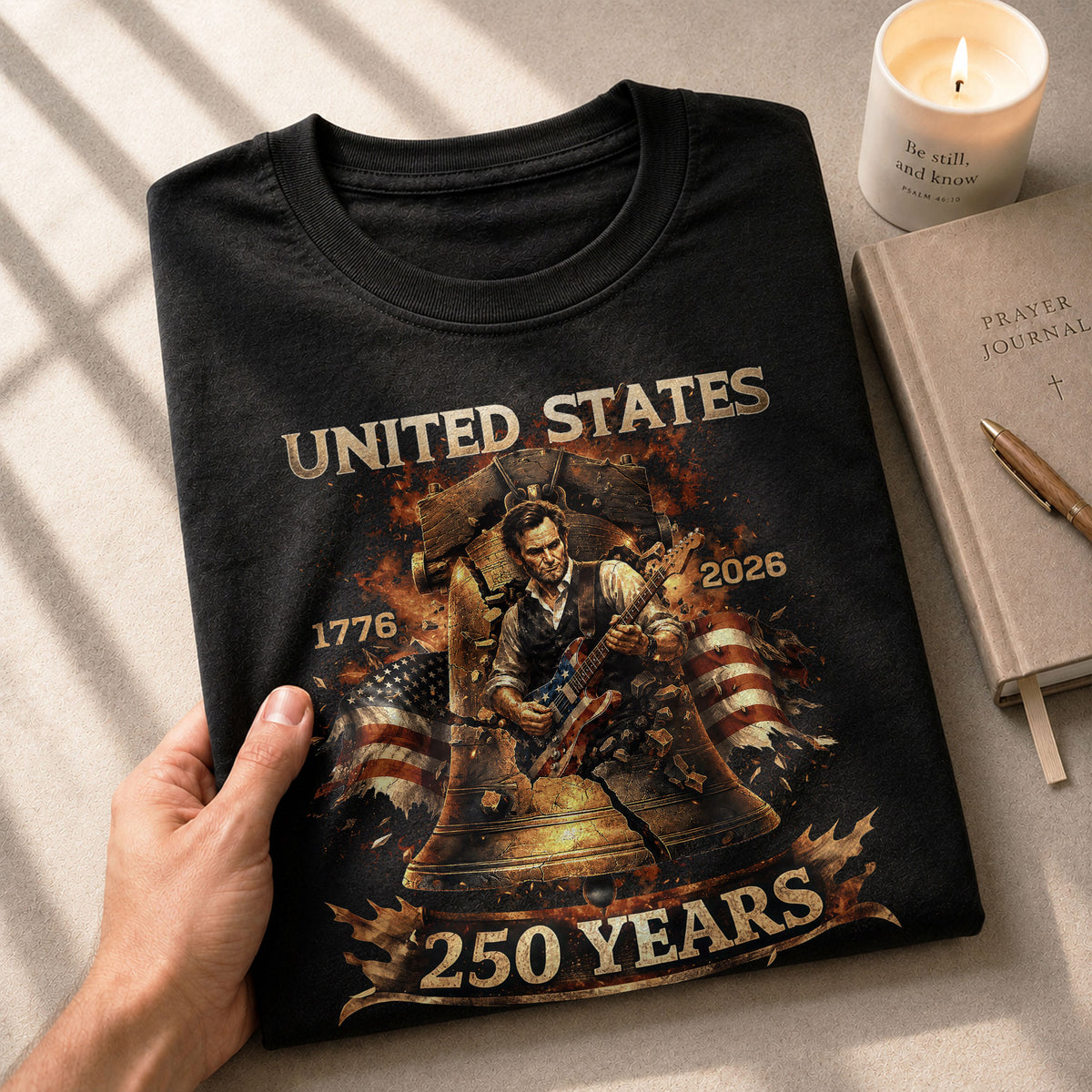 Liberty Bell Guitar Patriotic T-Shirt - Vintage 1776 2026 Historical Graphic Tee - Rust Field Wear