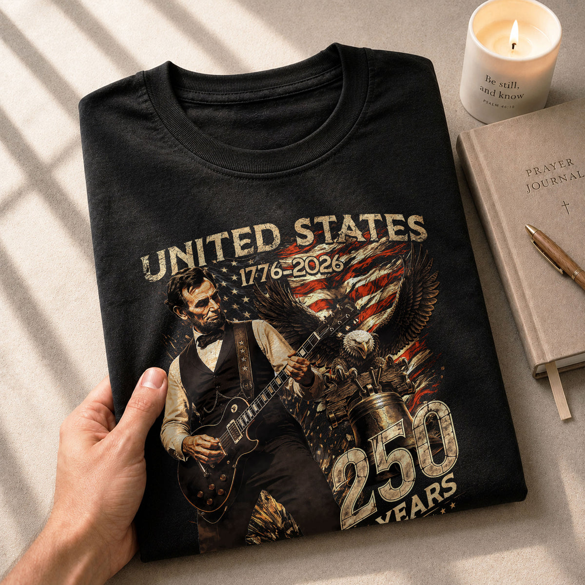 Abraham Lincoln T Shirt Rockstar Guitar Design - Vintage Eagle 1776 2026 Patriotic Tee - Rust Field Wear