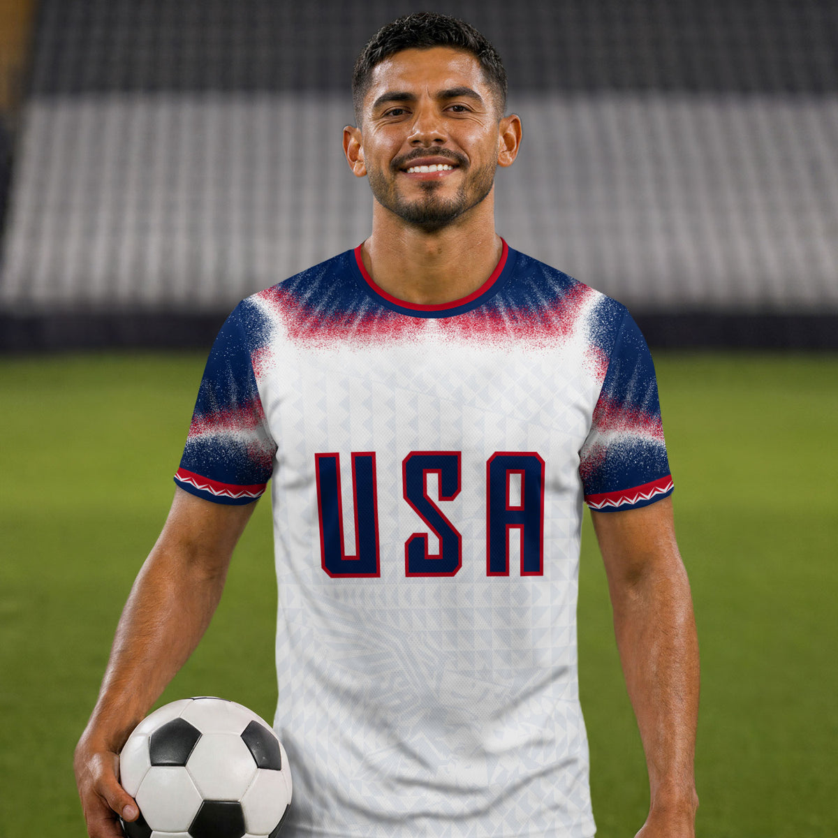 USA Soccer Jersey Men White Red Blue Star Pattern Soccer T-Shirt Sportswear Gift - Rust Field Wear