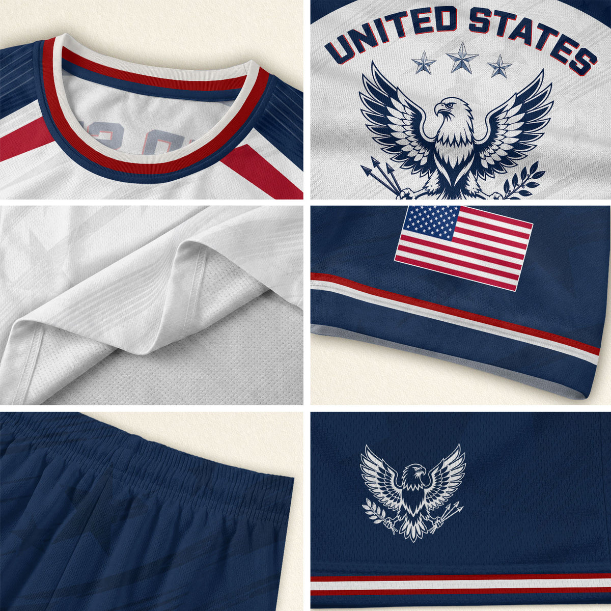 USA Soccer Jersey Adult White Navy Patriotic Diagonal Stripe Shirt United States Tee - Rust Field Wear