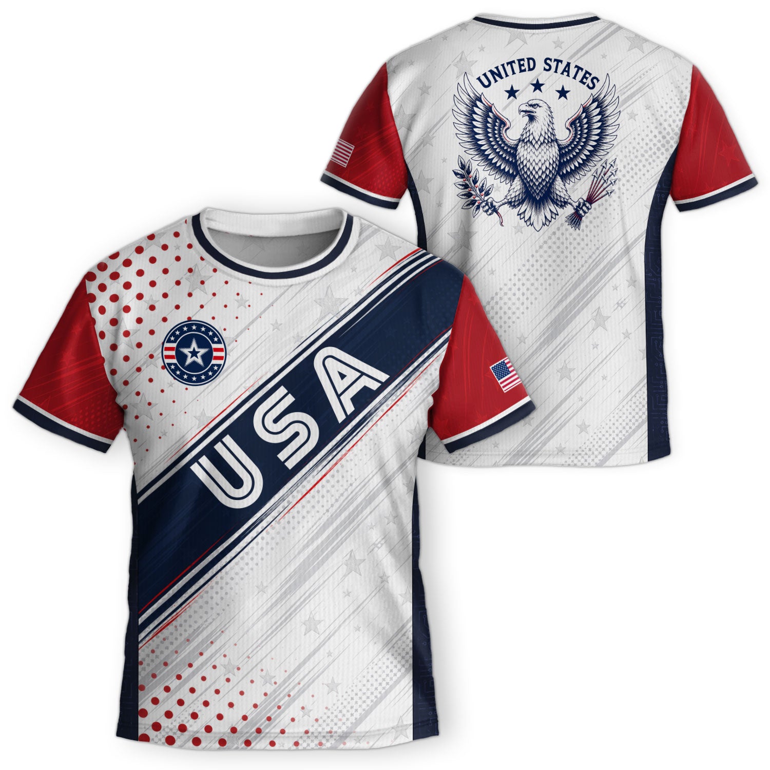 Kids USA Soccer Jersey Youth Patriotic White Navy Diagonal Sash Polka Dot Sport Shirt