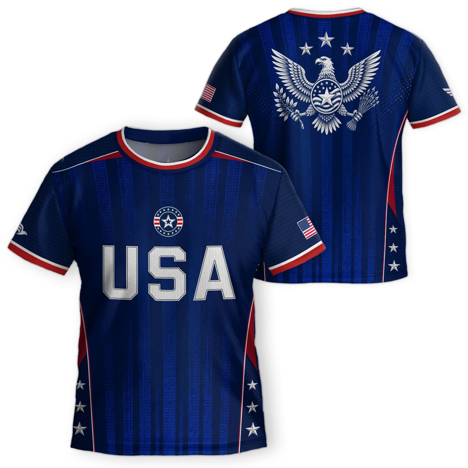 Kids USA Soccer Jersey Youth Patriotic Navy Vertical Stripe Star Side United States Tee