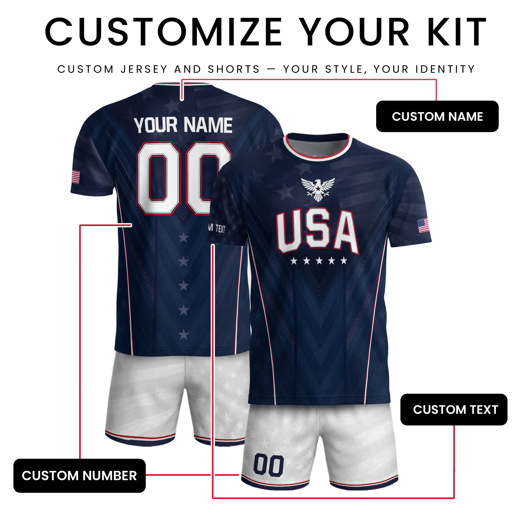 USA Soccer Jersey Men Navy Blue Athletic Name Number Football Shirt