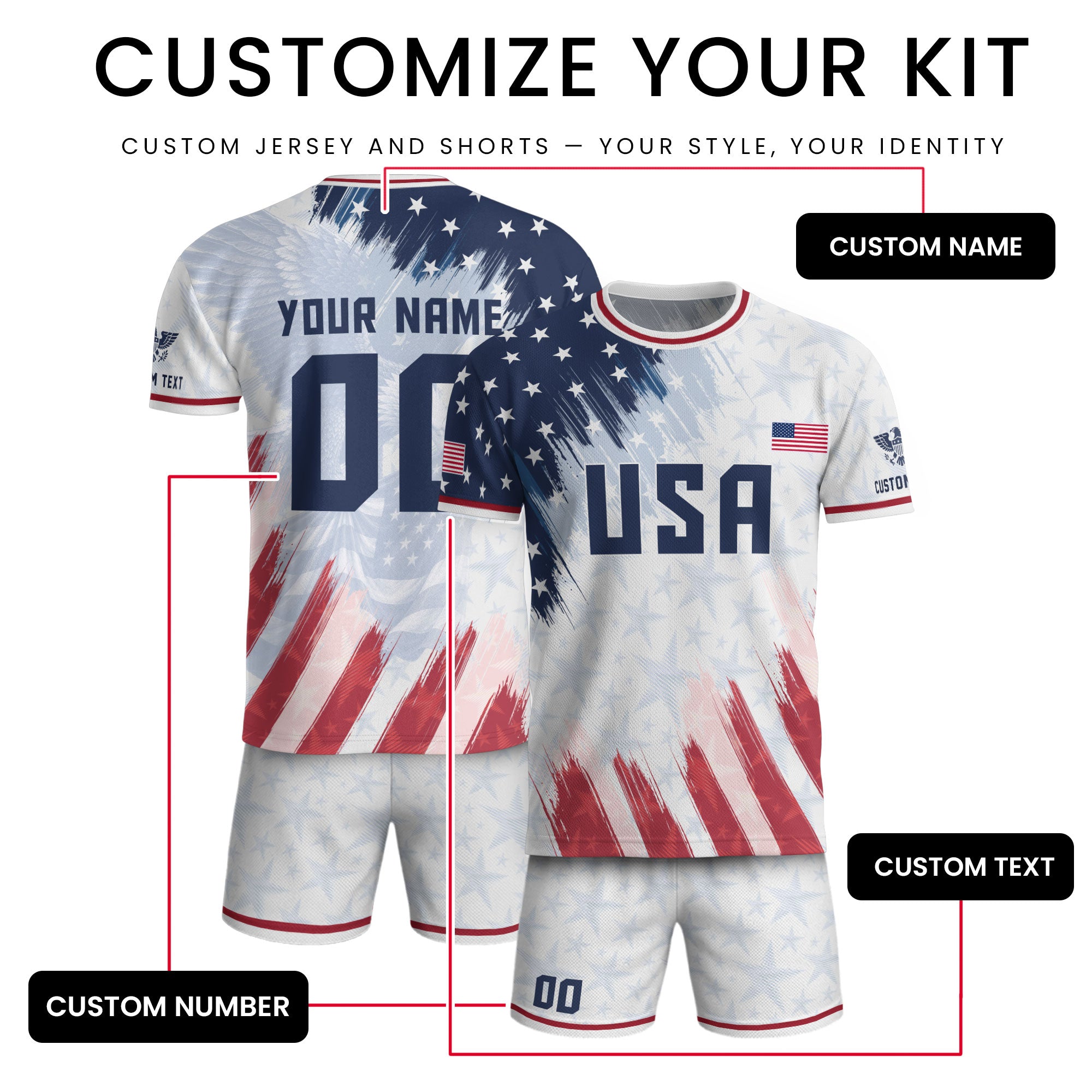 USA Soccer Jersey White Custom American Football Shirt Graphic Patriotic Tee Men
