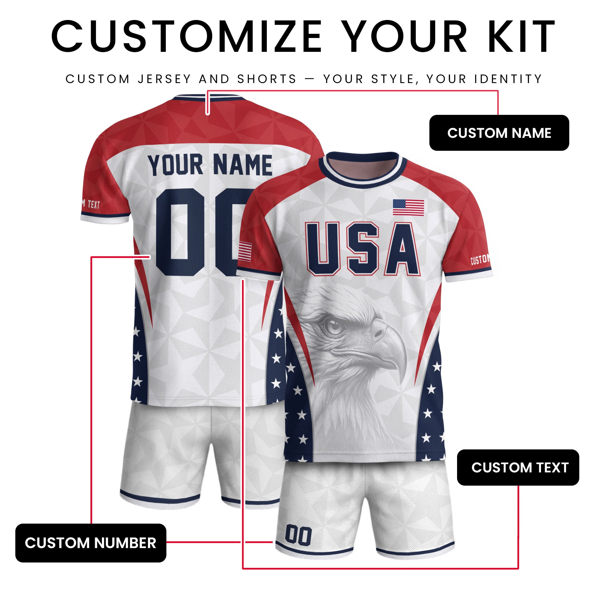 USA Soccer Jersey White Personalized American Football Shirt Eagle Pattern Team Men