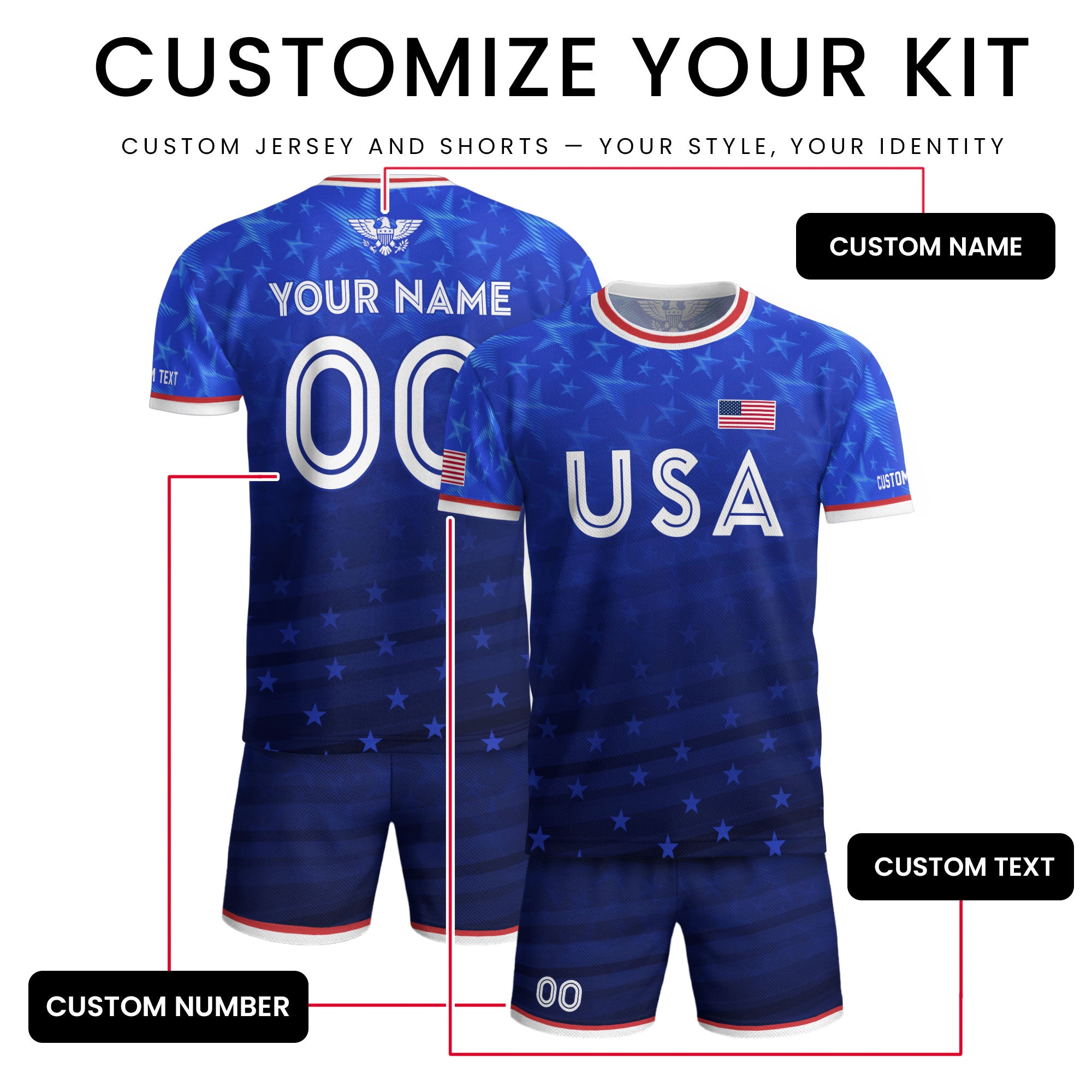 USA Soccer Jersey Blue Personalized American Football Shirt All Over Stars Print Men