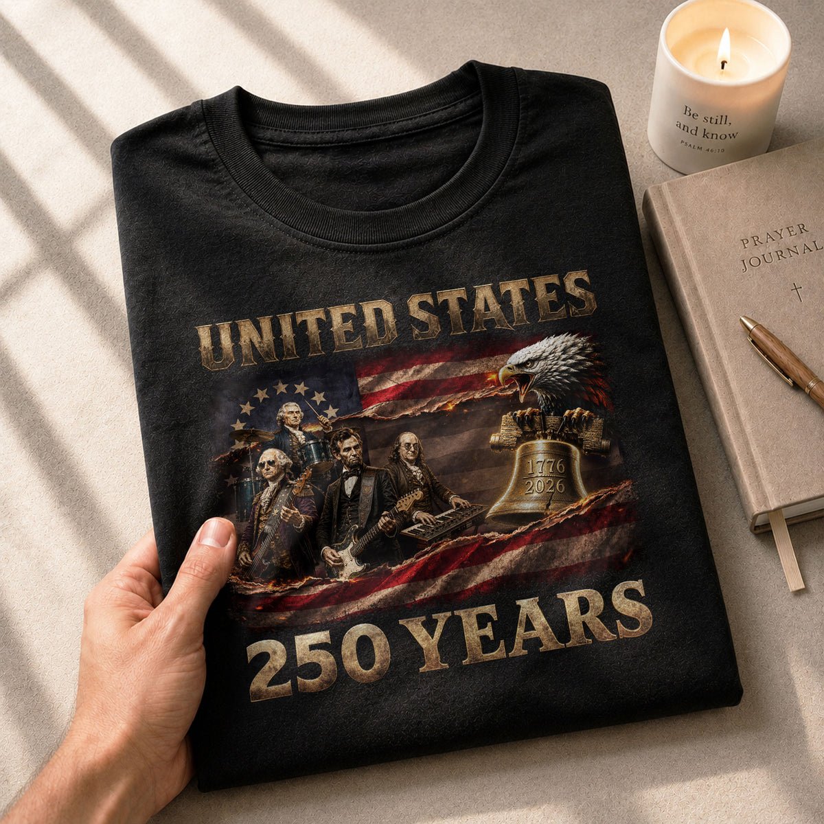 Liberty Bell Eagle Presidents Rock Band T-Shirt 250 Years 1776-2026 Patriotic July 4th - Rust Field Wear