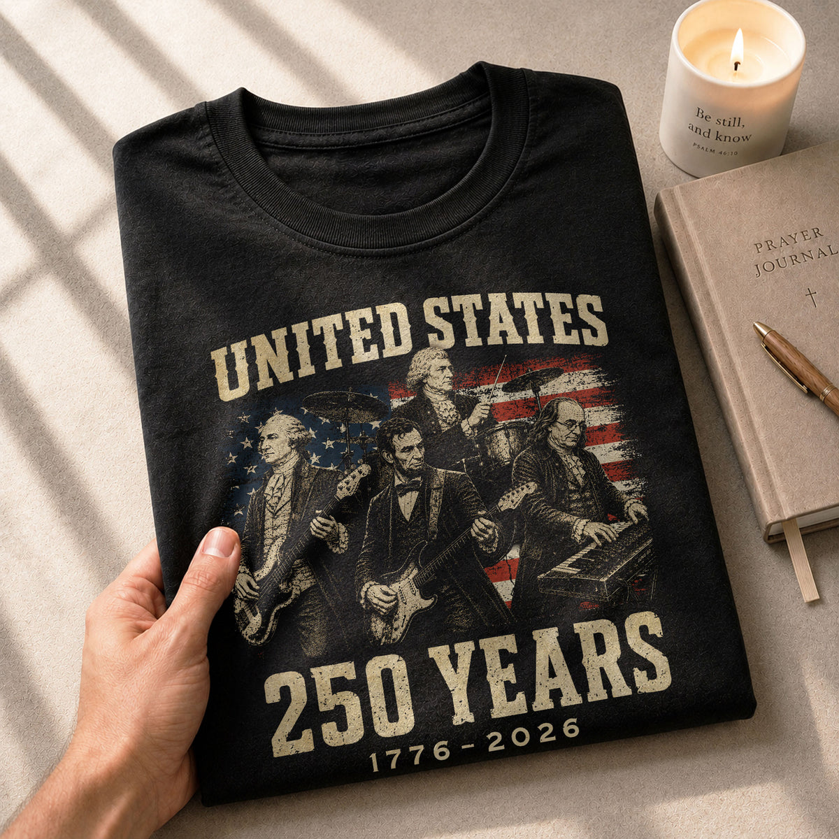Founding Fathers Presidents Rock Band T-Shirt 250 Years Vintage 1776-2026 Patriotic - Rust Field Wear