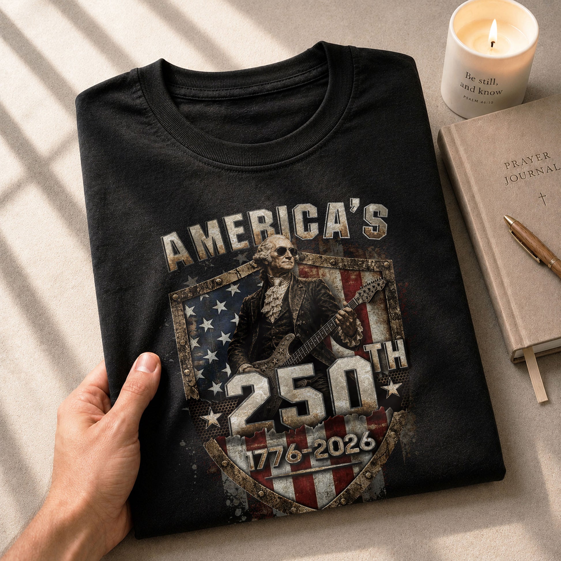 George Washington Guitar T-Shirt 1776-2026 Patriotic Graphic Tee Historical Anniversary Gift - Rust Field Wear