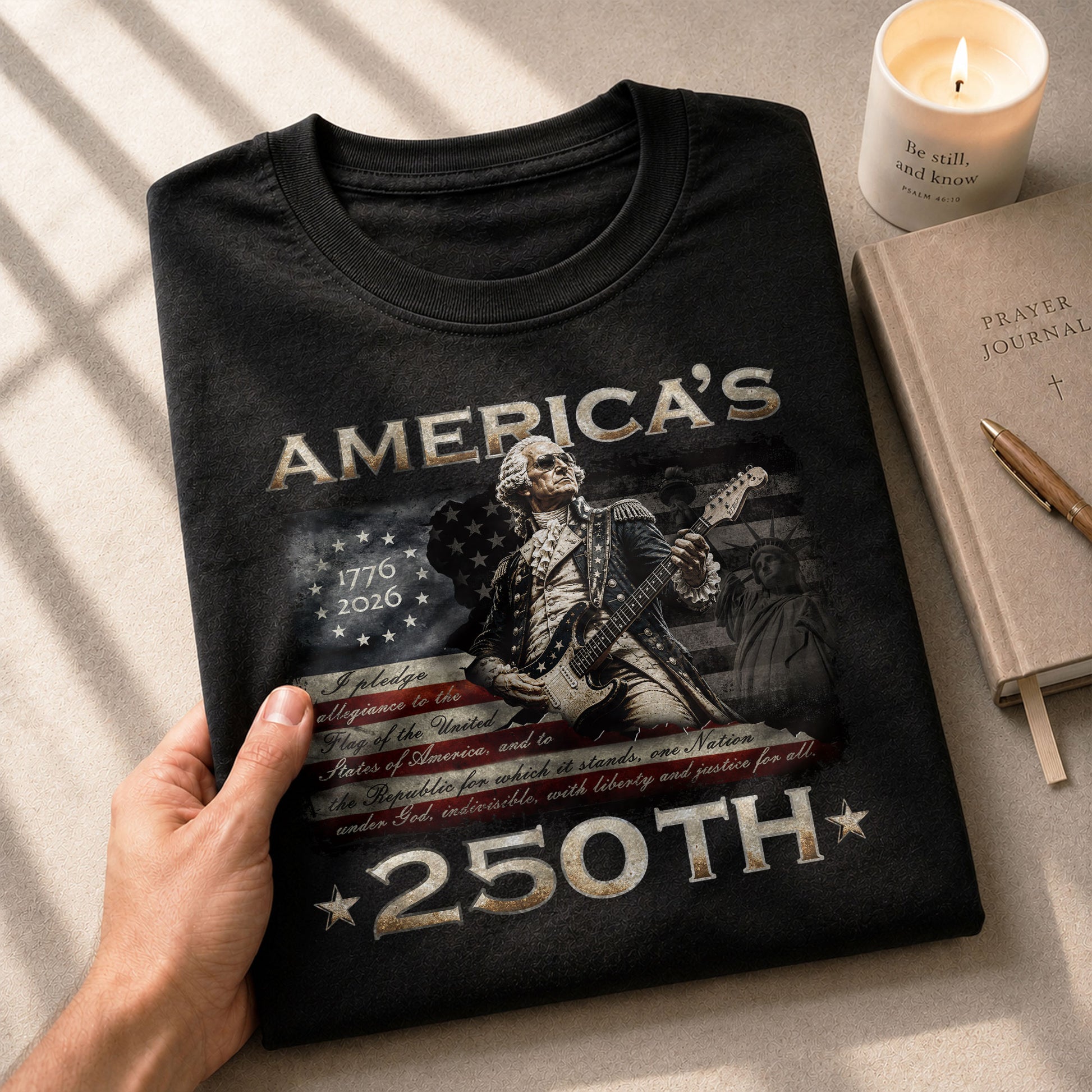 Pledge Allegiance George Washington Guitar Shirt 1776-2026 Patriotic Graphic Tee Apparel - Rust Field Wear