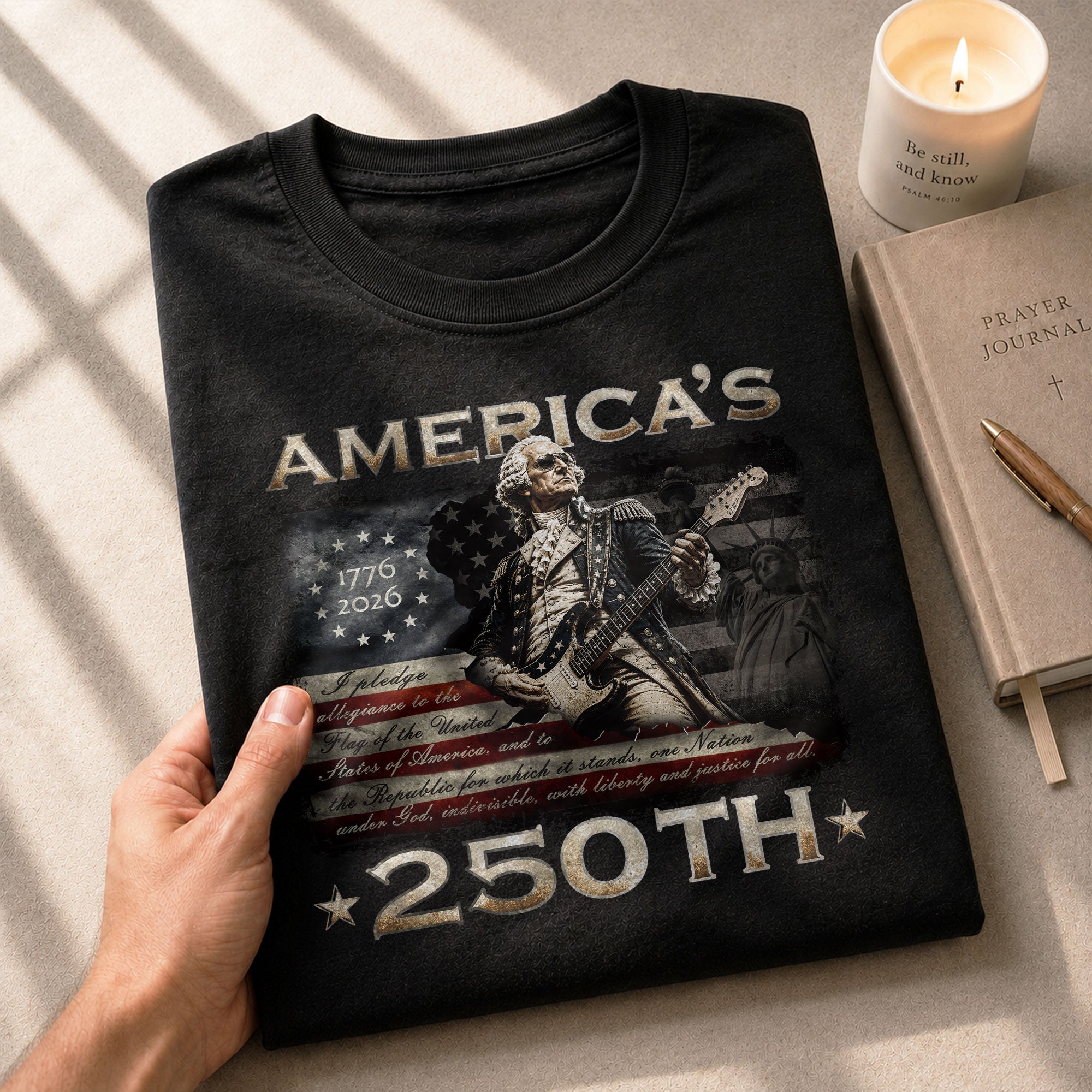 Pledge Allegiance George Washington Guitar Shirt 1776-2026 Patriotic Graphic Tee Apparel - Rust Field Wear
