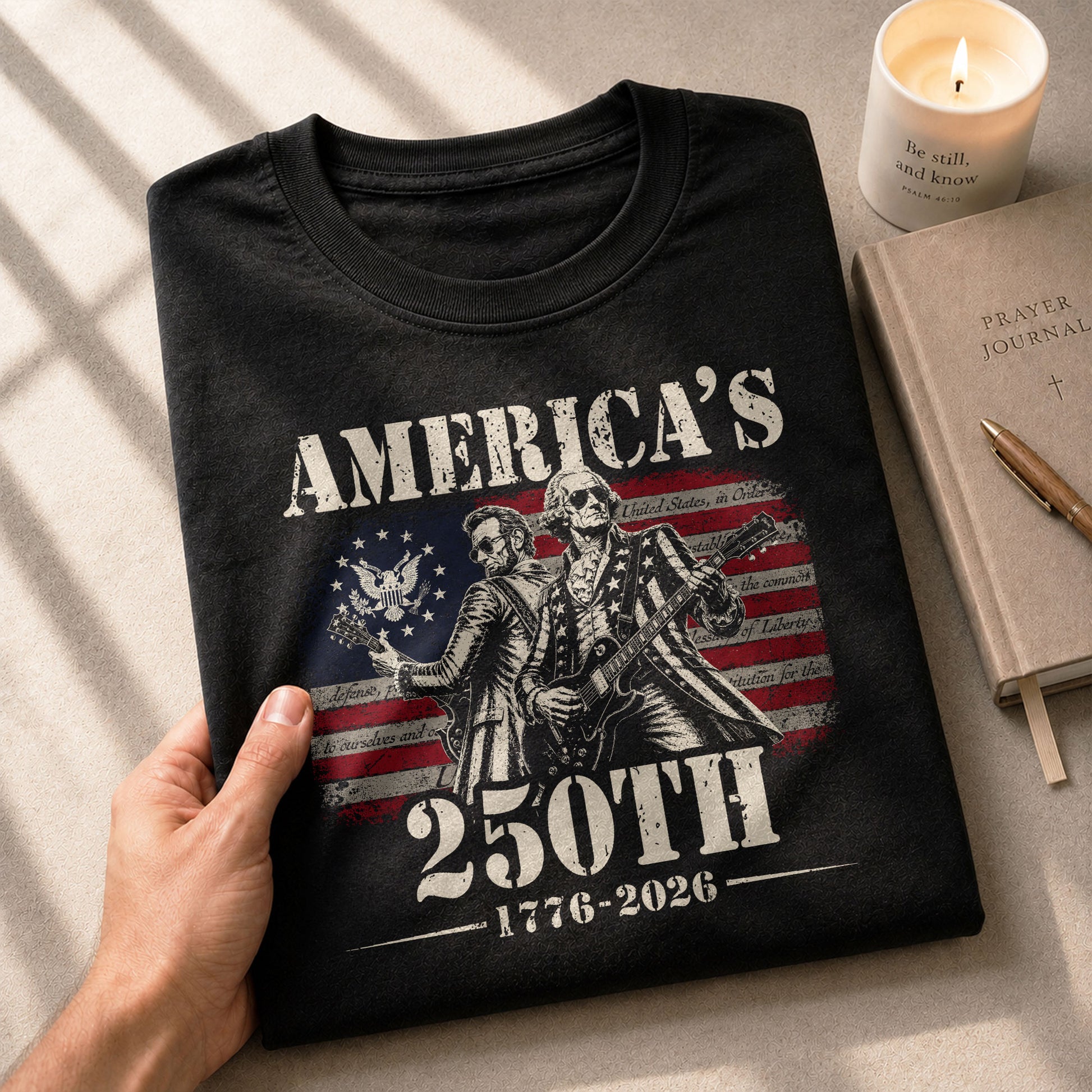 Historical Figures Guitar Hero Shirt 1776-2026 Patriotic Graphic Tee Anniversary Outfit - Rust Field Wear