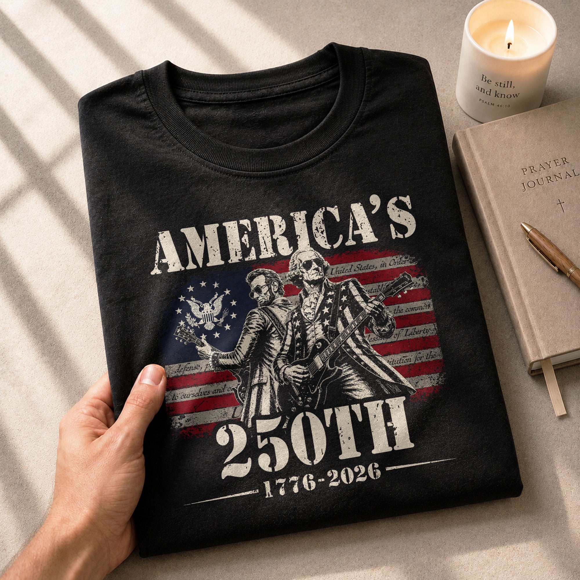 Historical Figures Guitar Hero Shirt 1776-2026 Patriotic Graphic Tee Anniversary Outfit - Rust Field Wear
