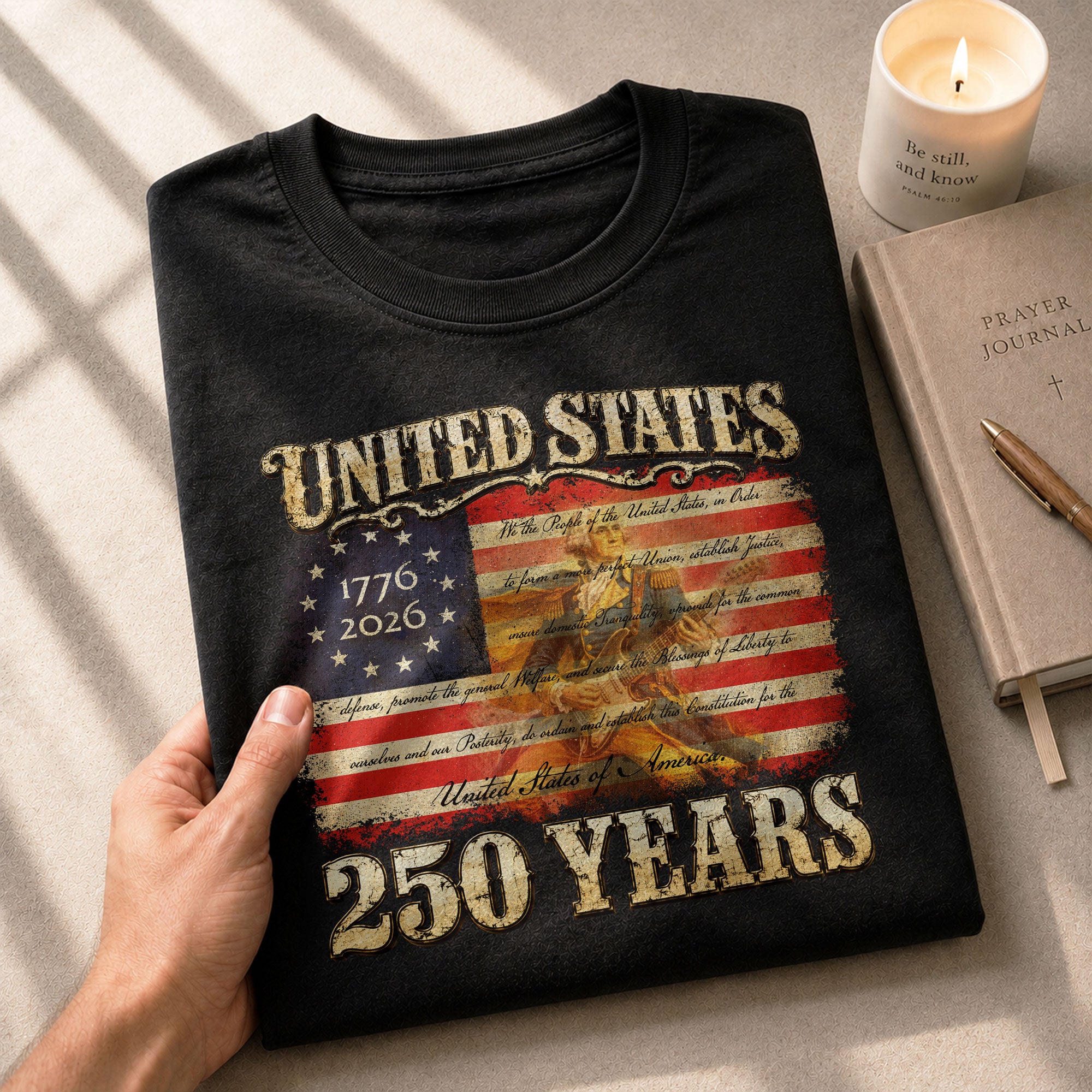 Constitution George Washington Guitar Shirt 1776-2026 Patriotic Graphic Tee Anniversary - Rust Field Wear