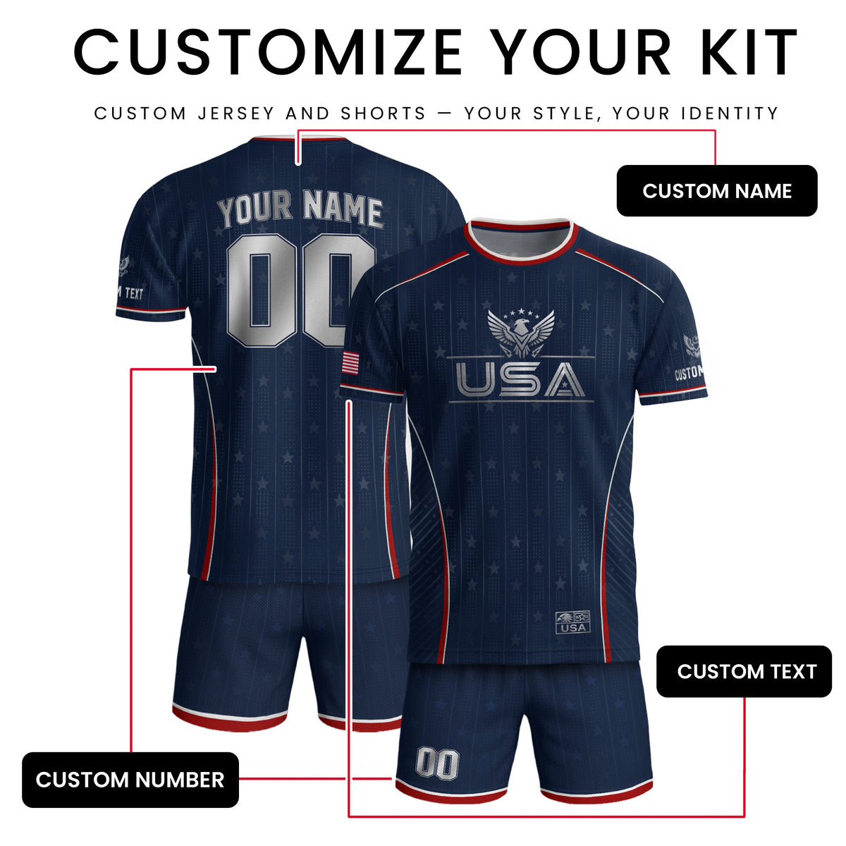 Adult USA Soccer Jersey Personalized American Eagle Patriotic Team Football Shirt - Rust Field Wear
