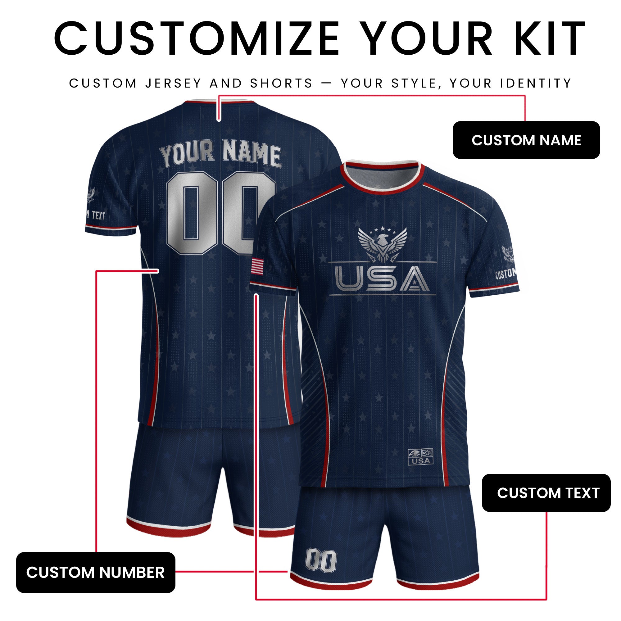 Adult USA Soccer Jersey Personalized American Eagle Patriotic Team Football Shirt