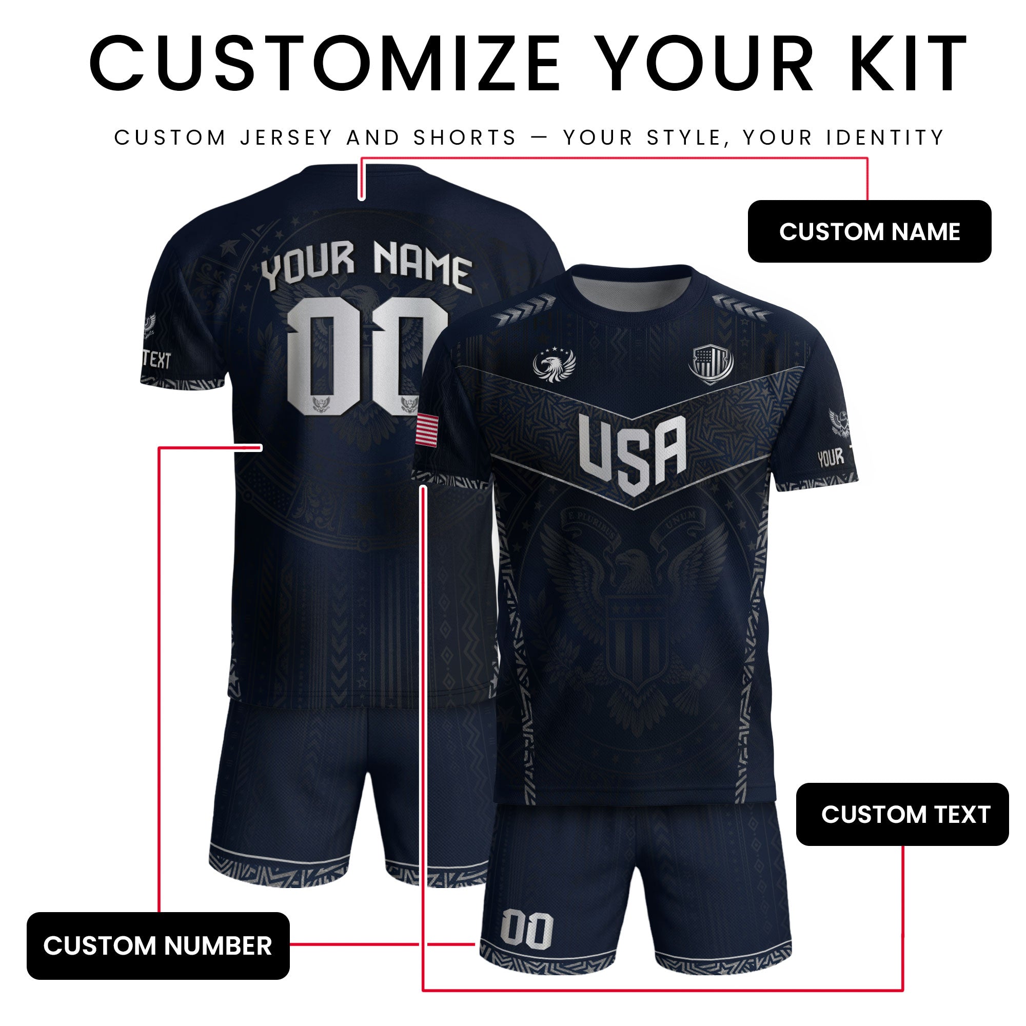 Custom Adult USA Soccer Jersey - Personalized Name & Number Patriotic Sports Team Shirt