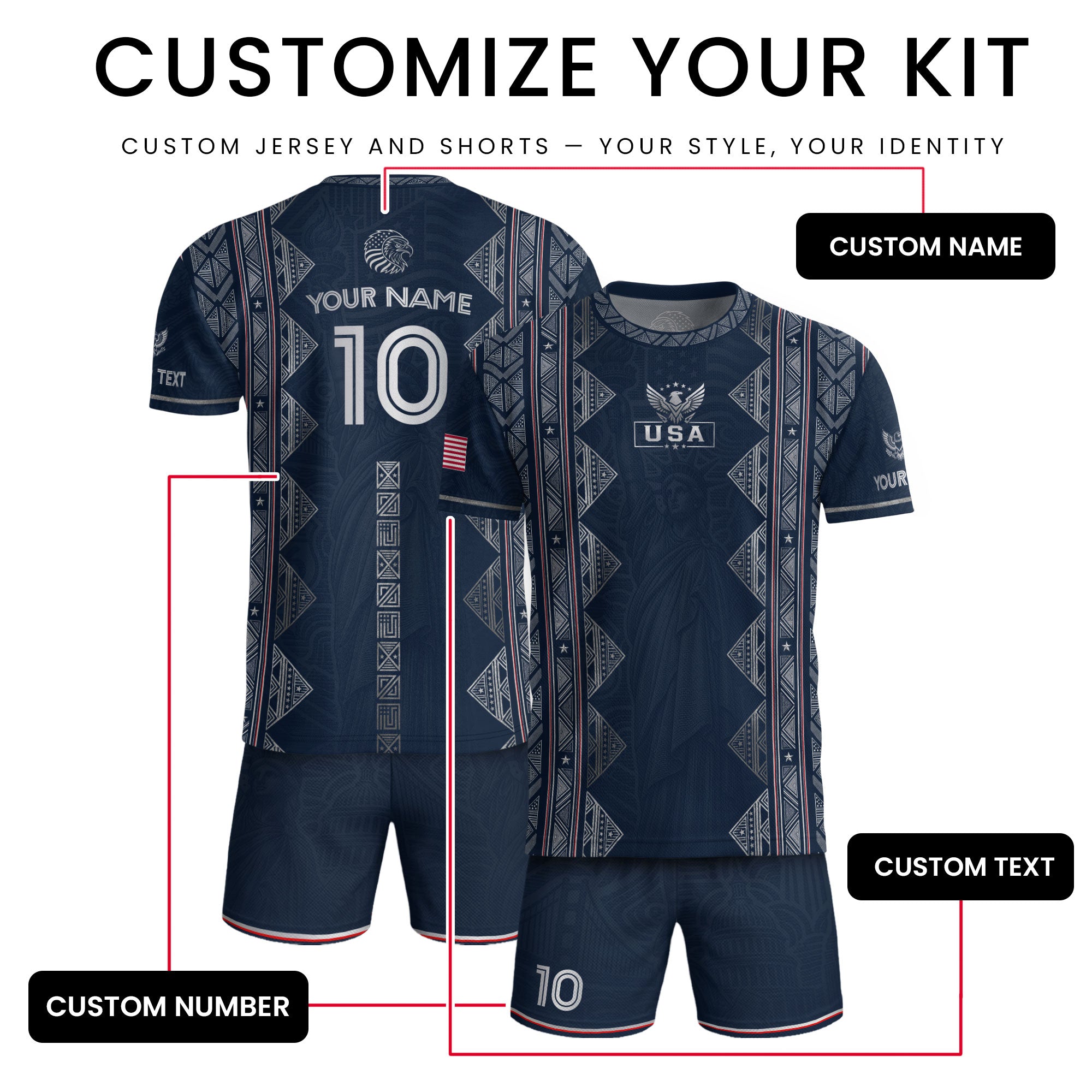 Personalized USA Soccer Jersey Adult Custom Name Number Patriotic Sports Team Uniform