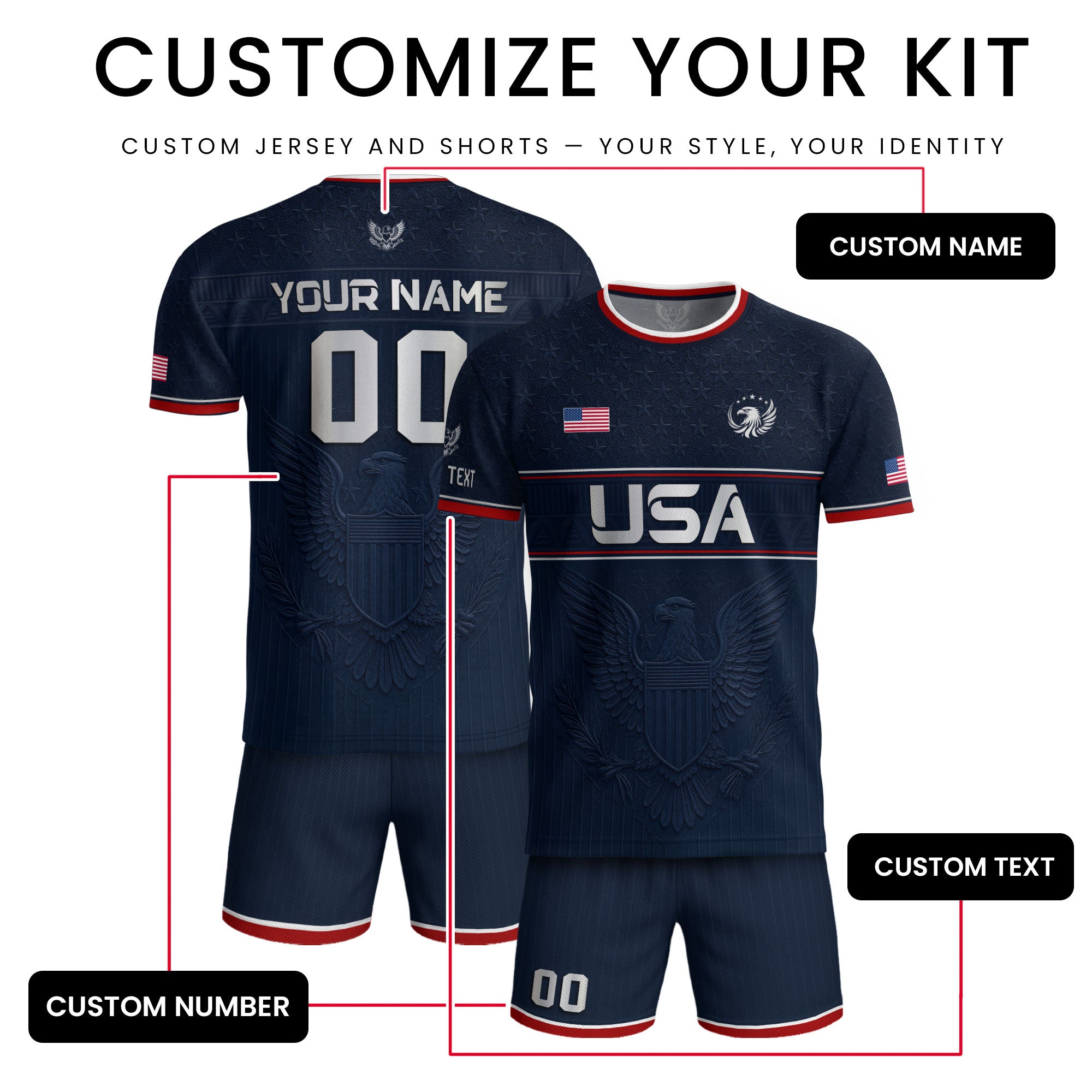 Adult Custom USA Soccer Jersey Personalize Name Number Patriotic Graphic Team Shirt