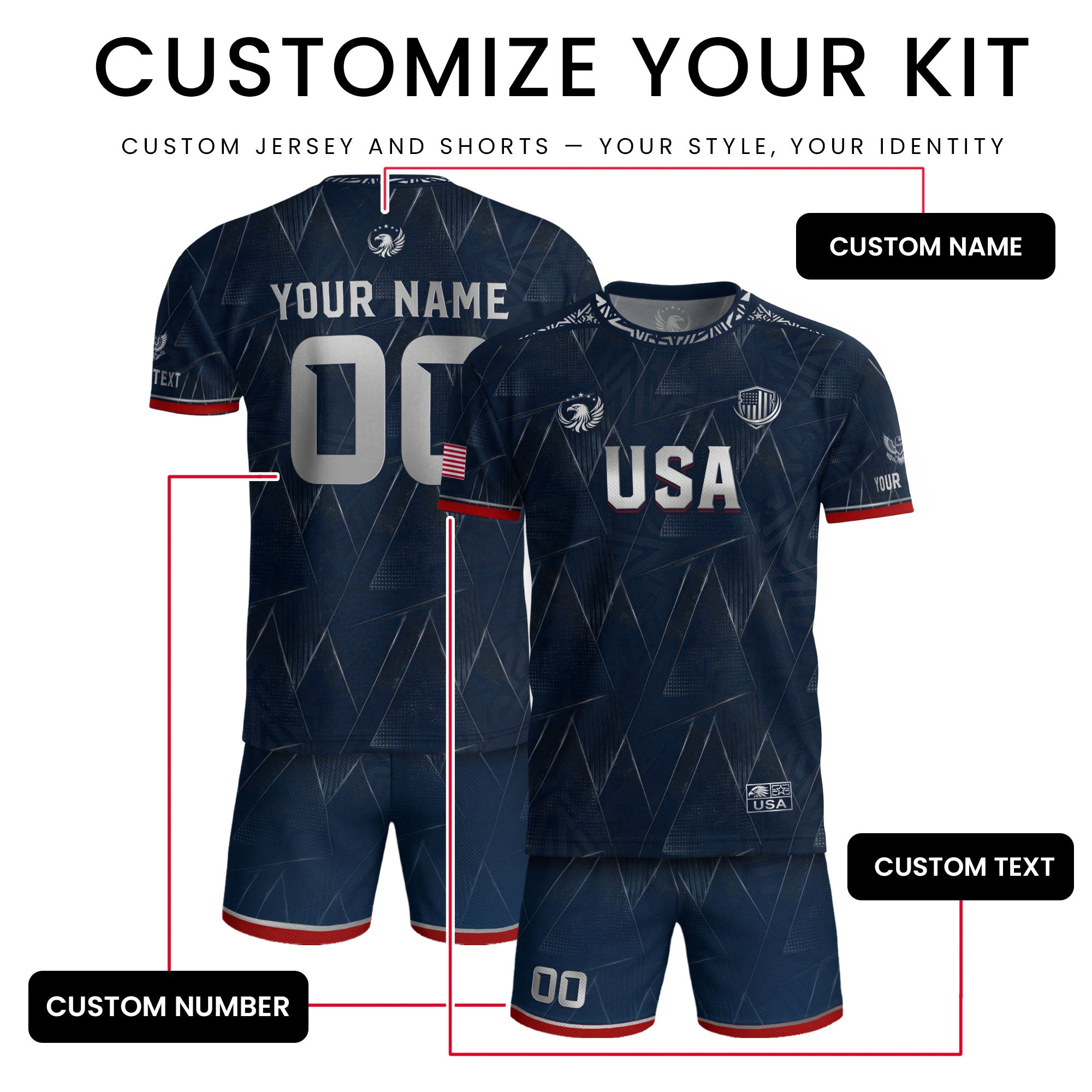 Personalized Patriotic USA Soccer Shirt Custom Adult Name Number Graphic Team Uniform