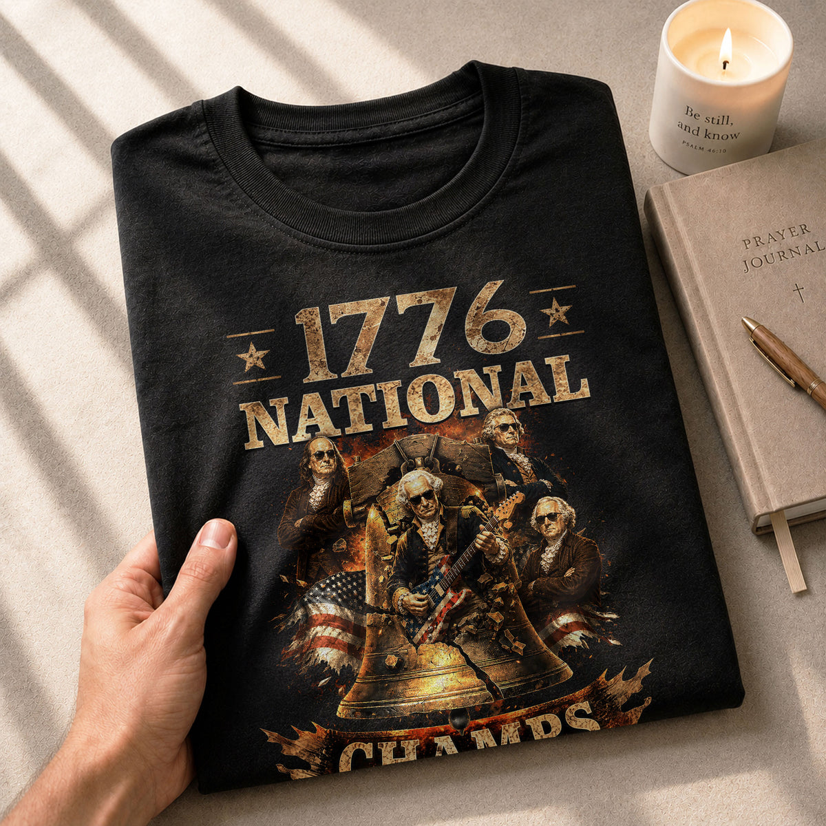 1776 National Champs T-Shirt Rock Liberty Bell US Founding Fathers Patriotic Graphic Tee - Rust Field Wear