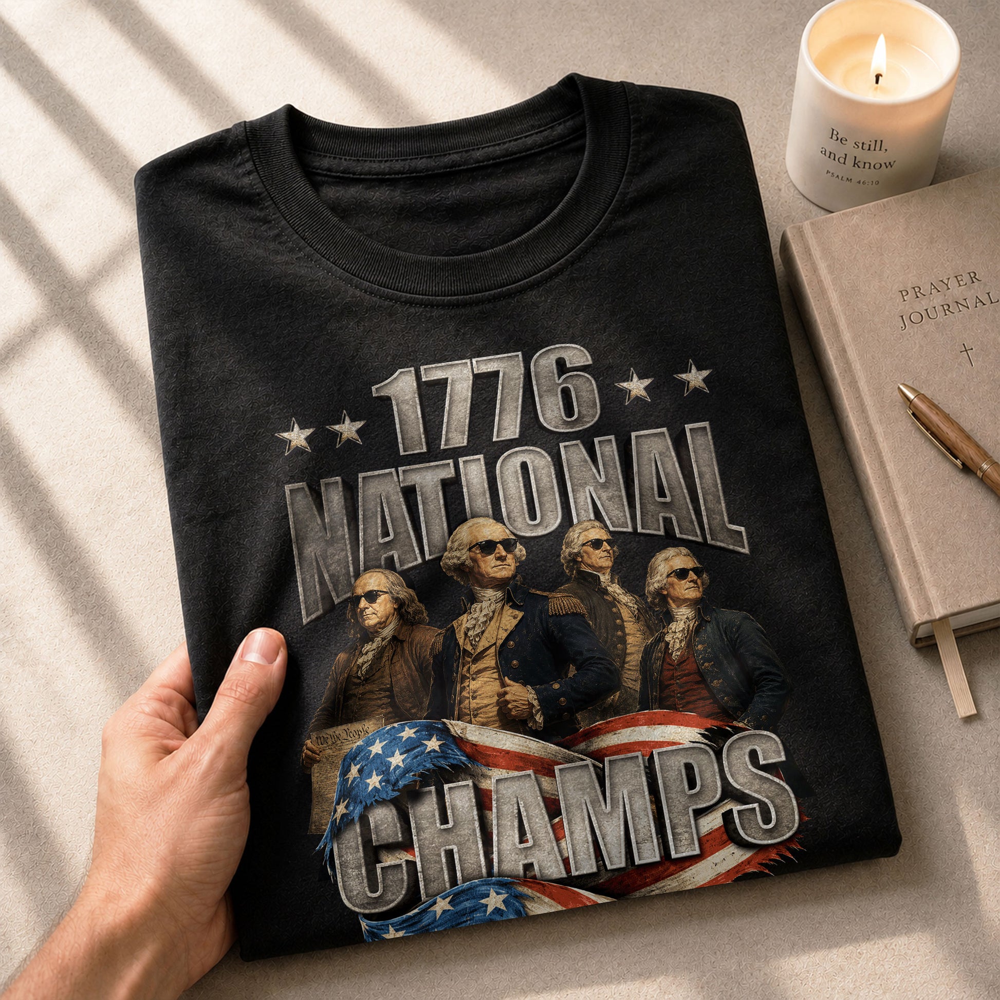 1776 National Champs T-Shirt Waving Flag US Founding Fathers Patriotic 4th of July Tee - Rust Field Wear