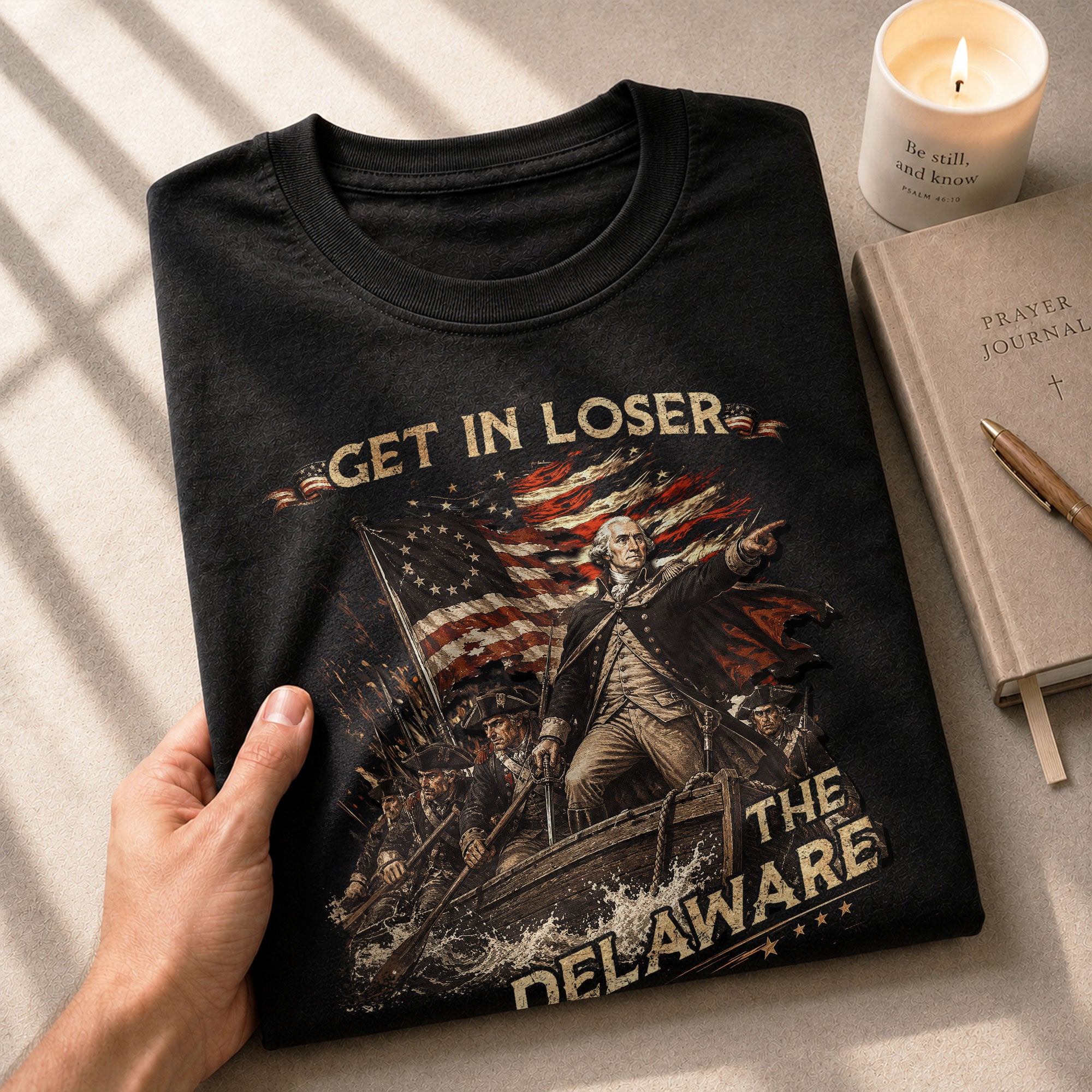 The Delaware Crossing Graphic Tee - Vintage Patriotic George Washington Cotton Shirt - Rust Field Wear