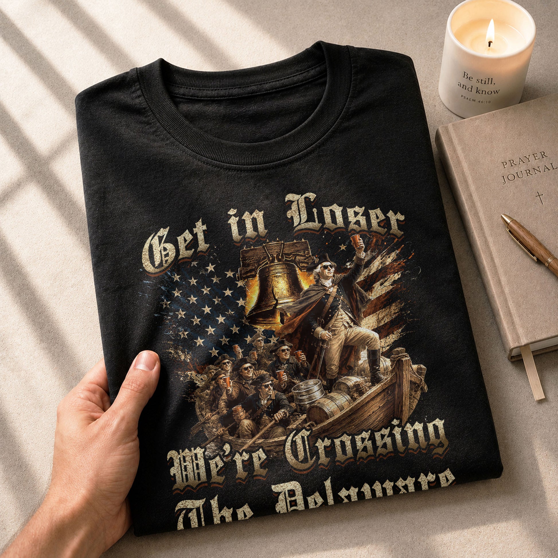 The Delaware Is Calling Graphic Tee - Funny Patriotic Historical George Washington Cotton Shirt - Rust Field Wear