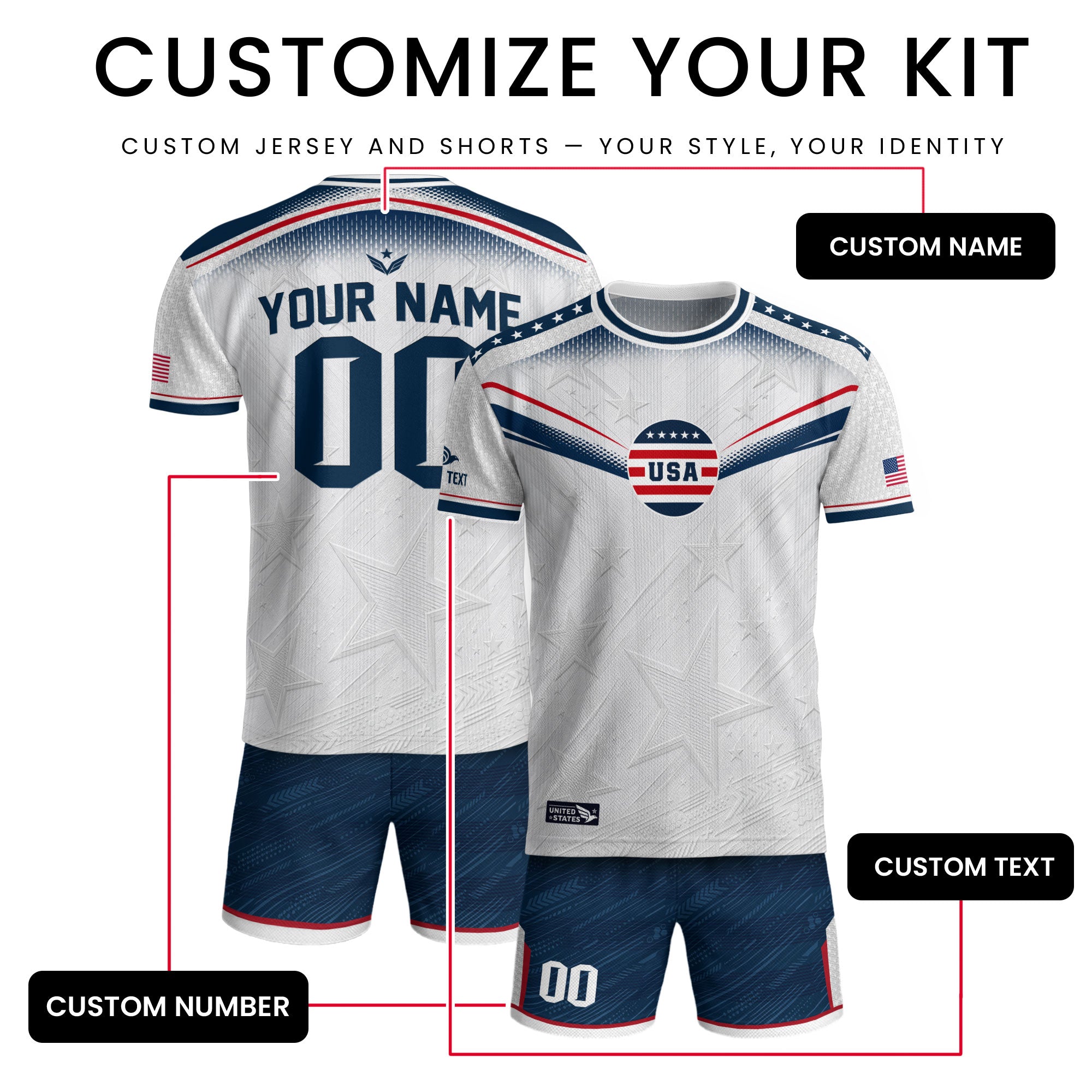 Personalized USA White Soccer Jersey - Custom Name & Number Patriotic Sports Gear