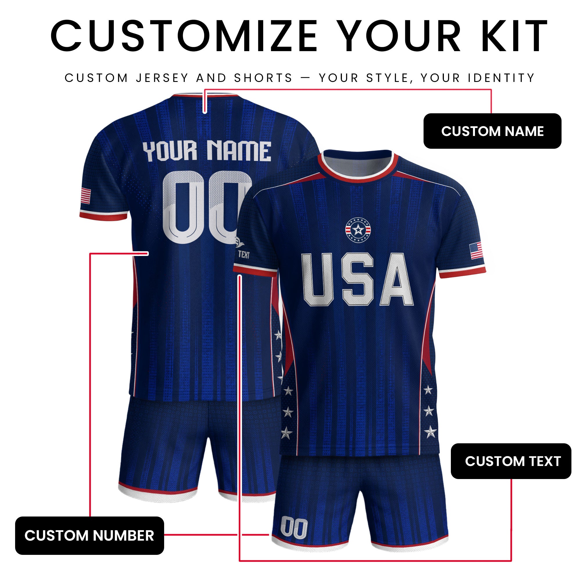 Custom Blue USA Soccer Jersey - Personalized Name & Number Patriotic Sports Shirt