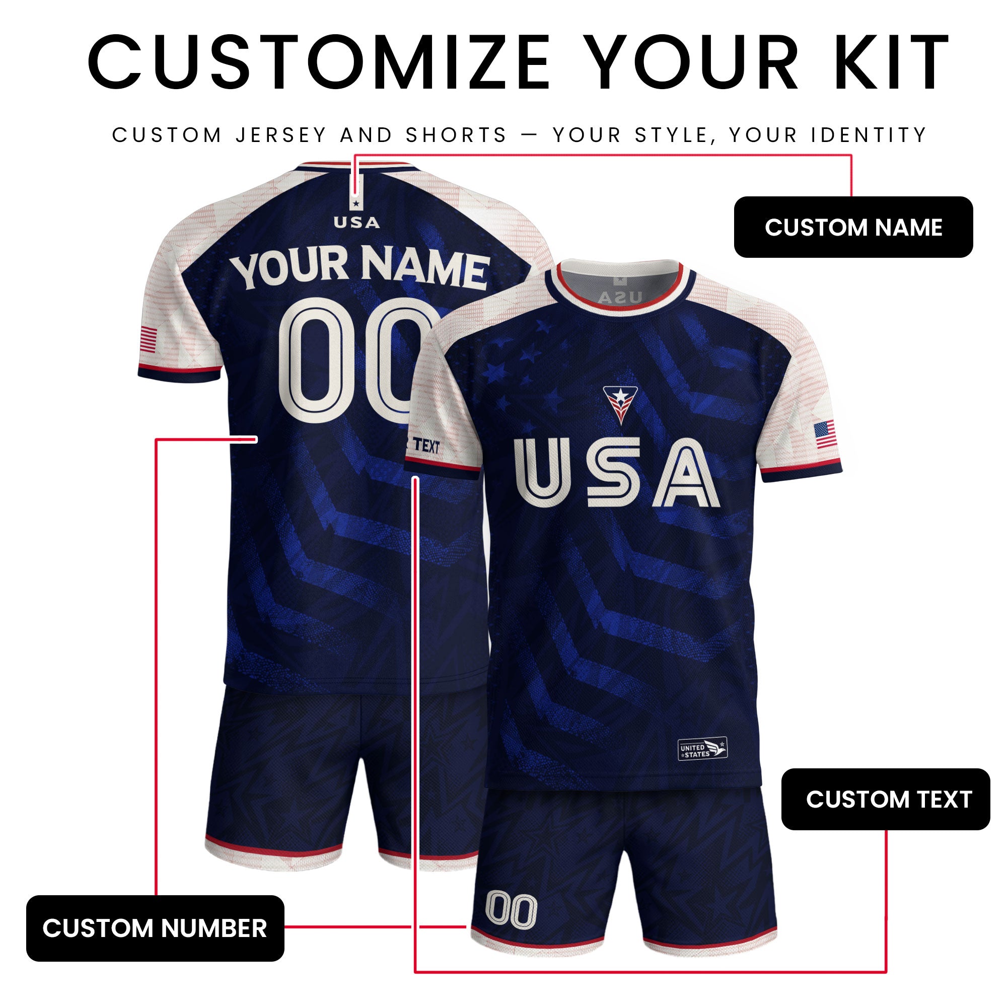 Custom Dark Blue USA Soccer Jersey - Personalized Name & Number American Sports Gear