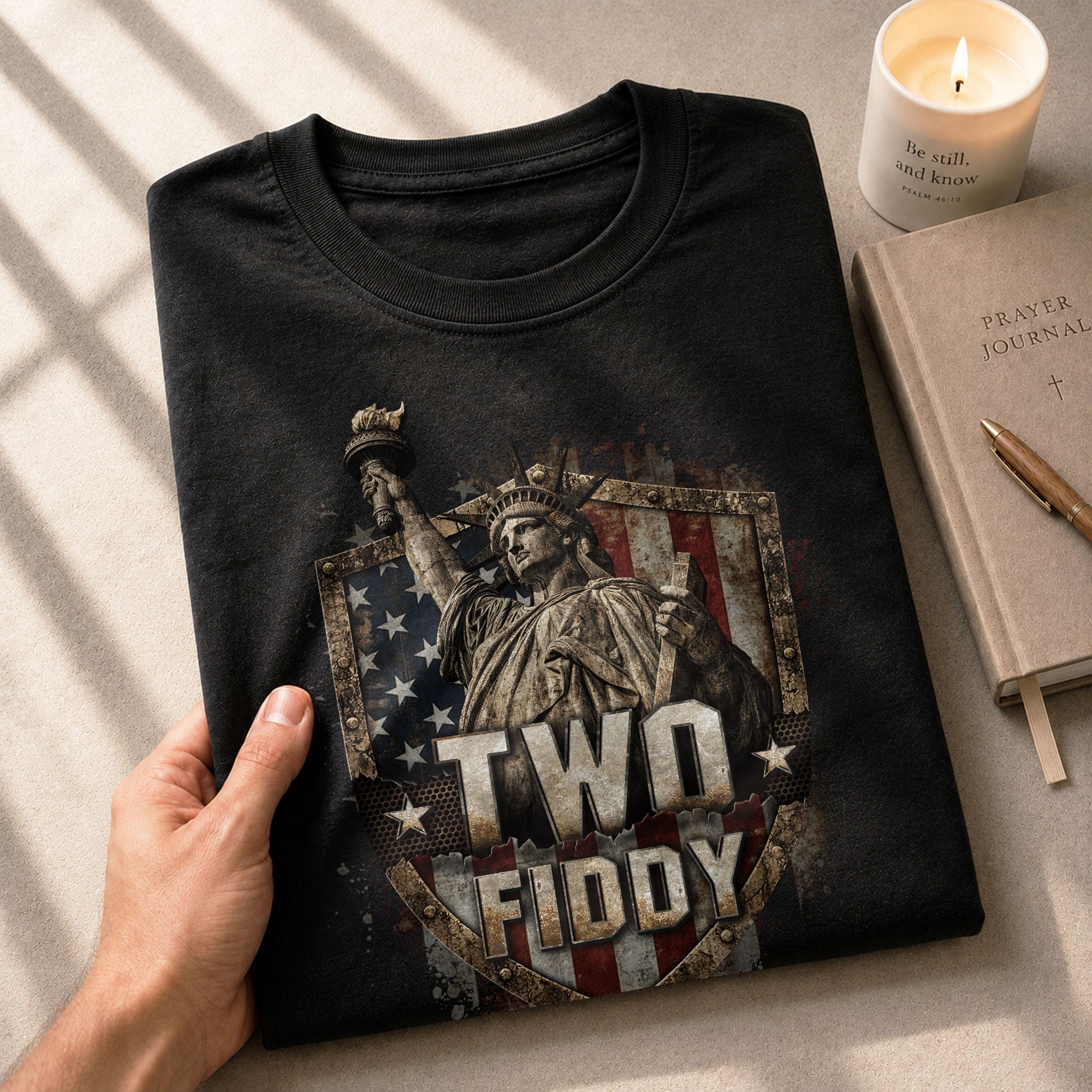 Patriotic Statue of Liberty T-Shirt - Two Fiddy 1776 American Flag Graphic Tee Top - Rust Field Wear