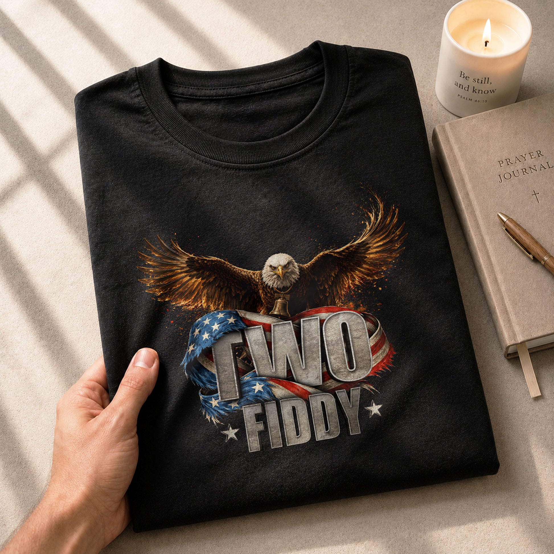 American Pride Graphic T-Shirt - Two Fiddy Eagle Flag Vintage Style Design Cotton Tee - Rust Field Wear