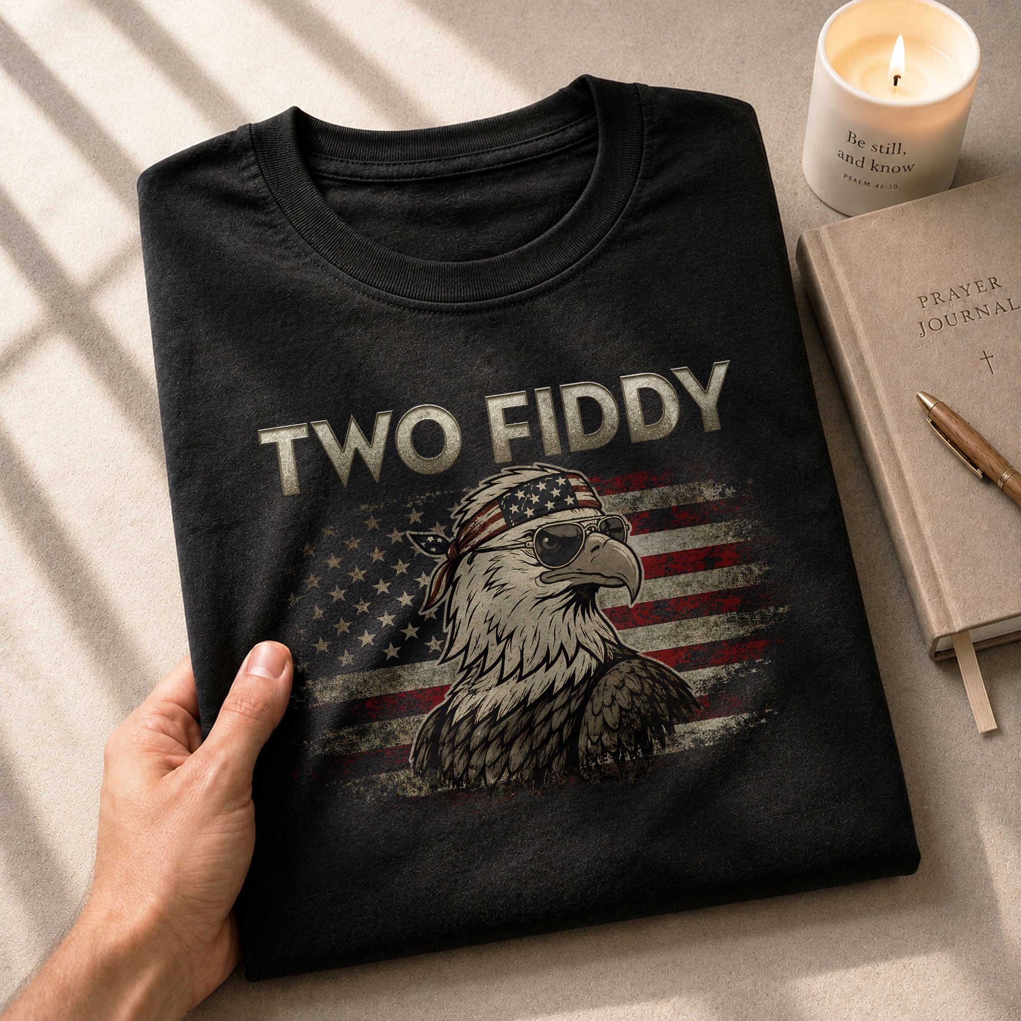 Two Fiddy Eagle Graphic Tee - Patriotic American Flag Bandana Style Men's Cotton Shirt - Rust Field Wear