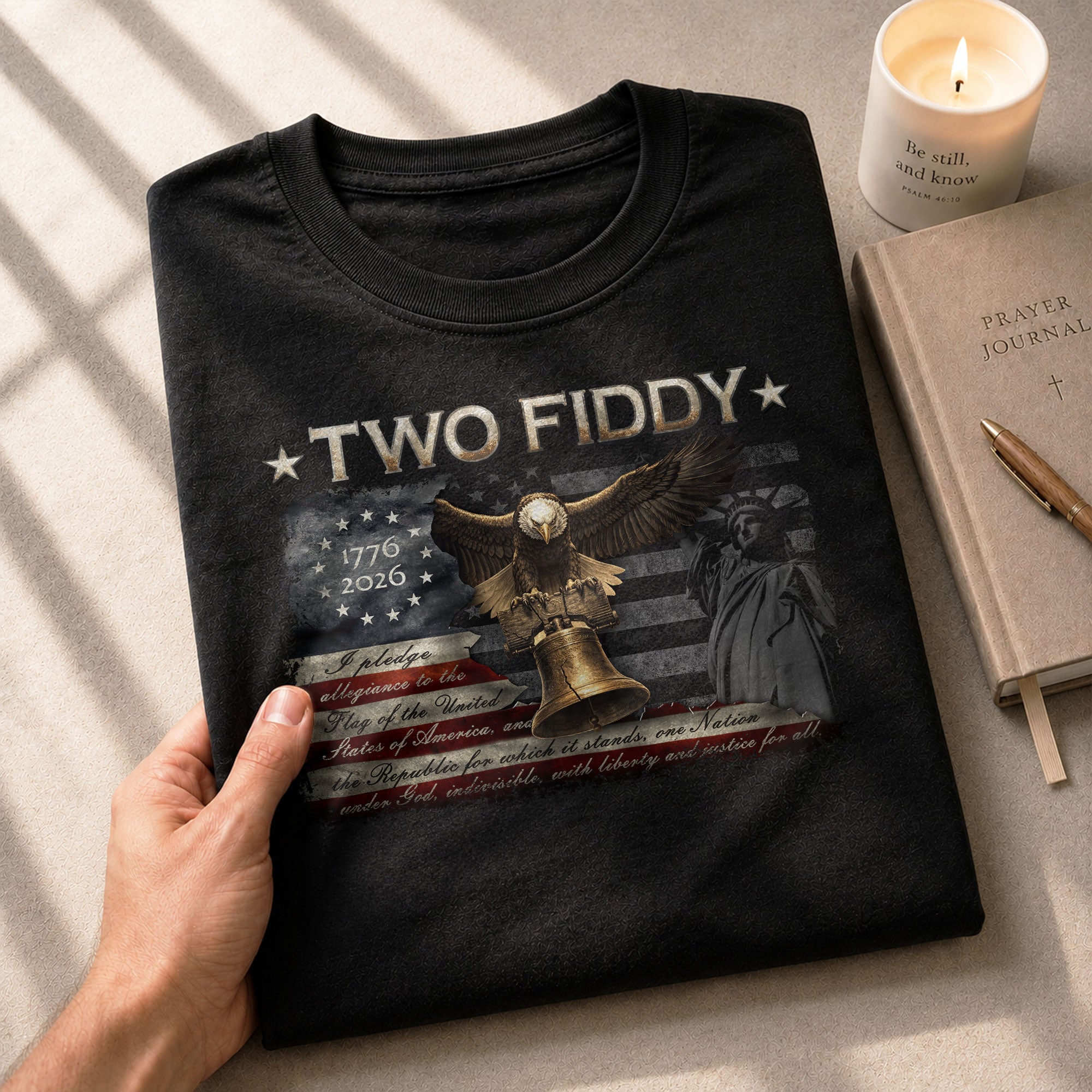 Vintage Style Eagle Liberty Bell T-Shirt - Two Fiddy American Flag Patriotic Cotton Top - Rust Field Wear