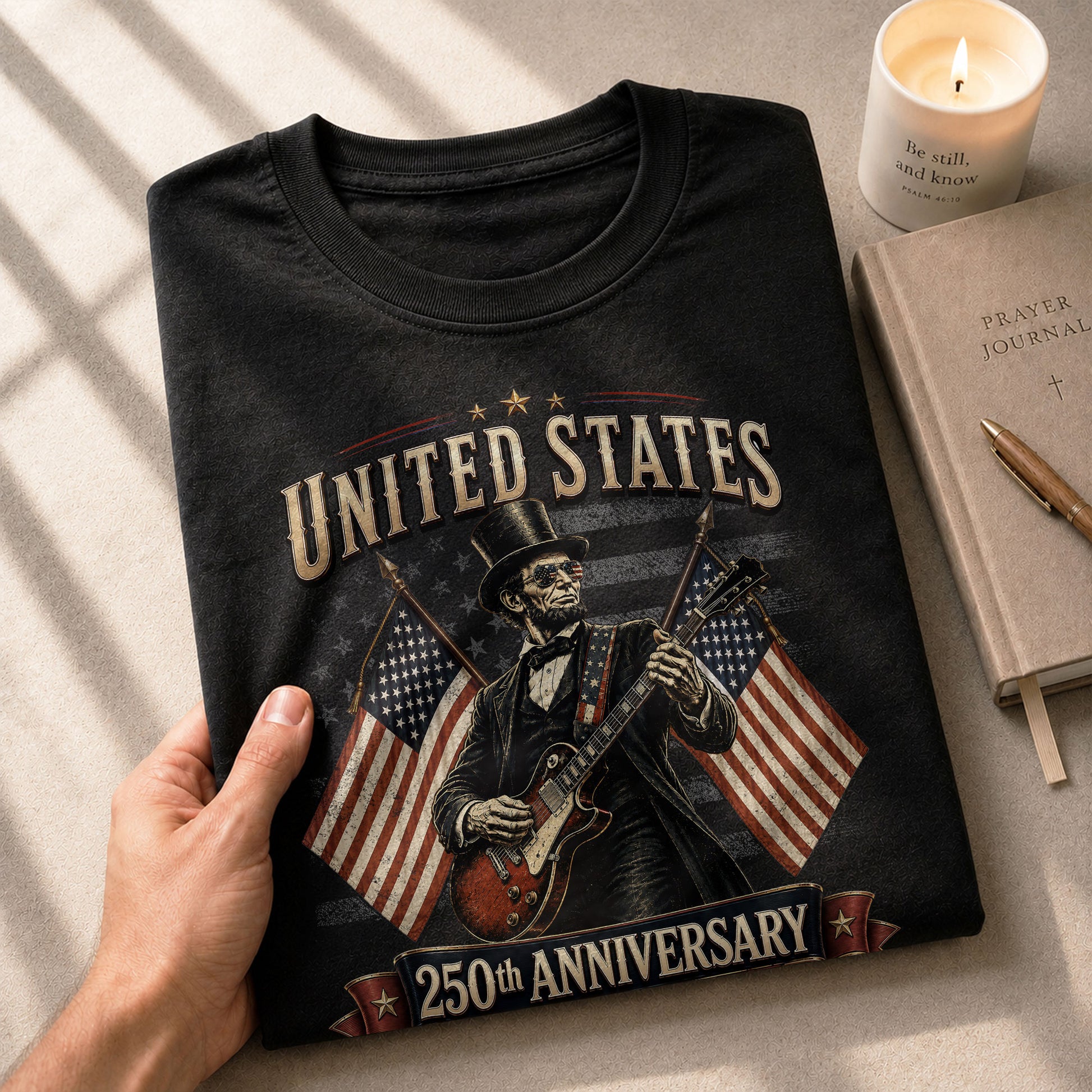 Patriotic Lincoln Electric Guitar T-Shirt 1776 2026 Vintage American Flags Tee Retro - Rust Field Wear
