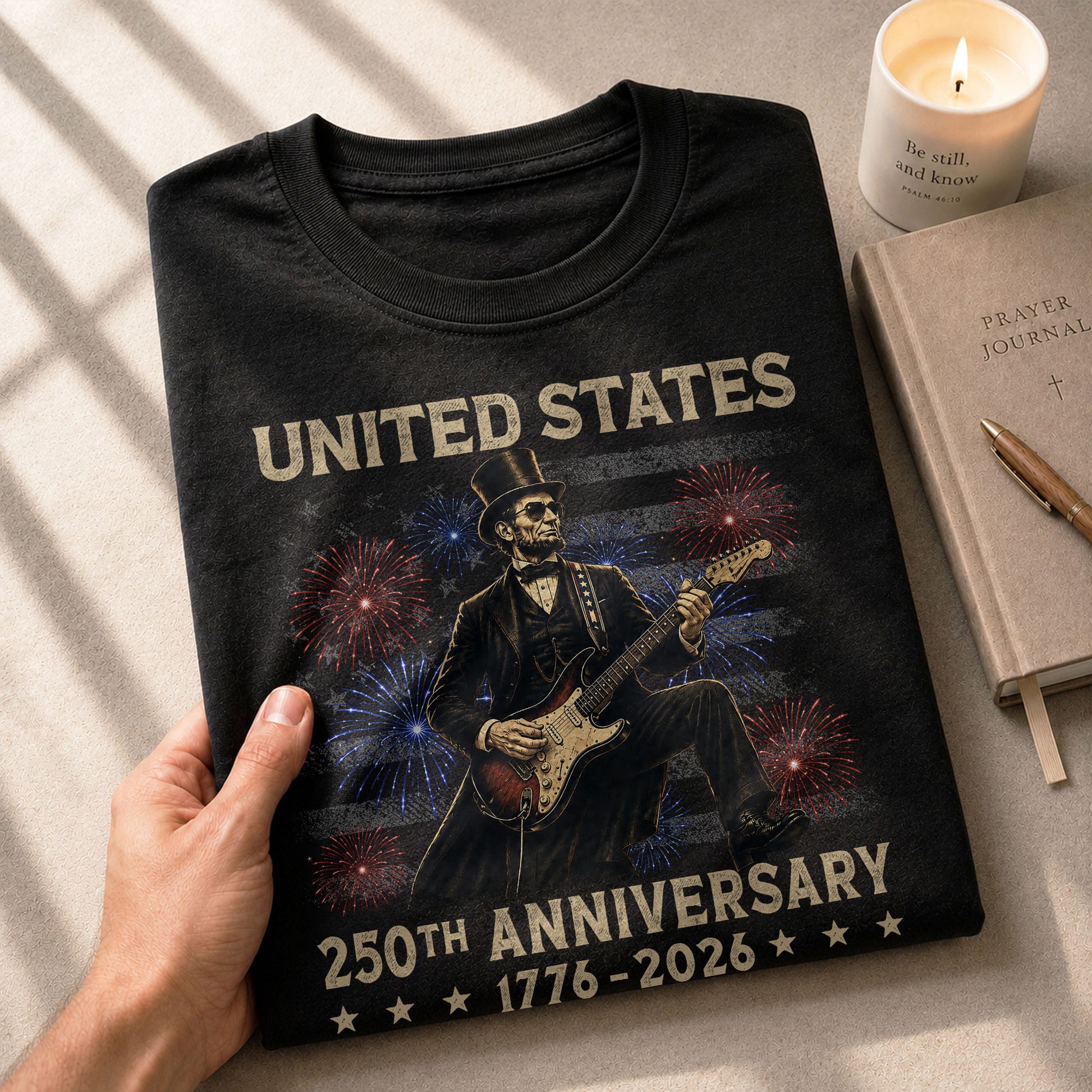 Patriotic Lincoln Electric Guitar T-Shirt 1776 2026 Vintage US Flag Tee Retro Print - Rust Field Wear