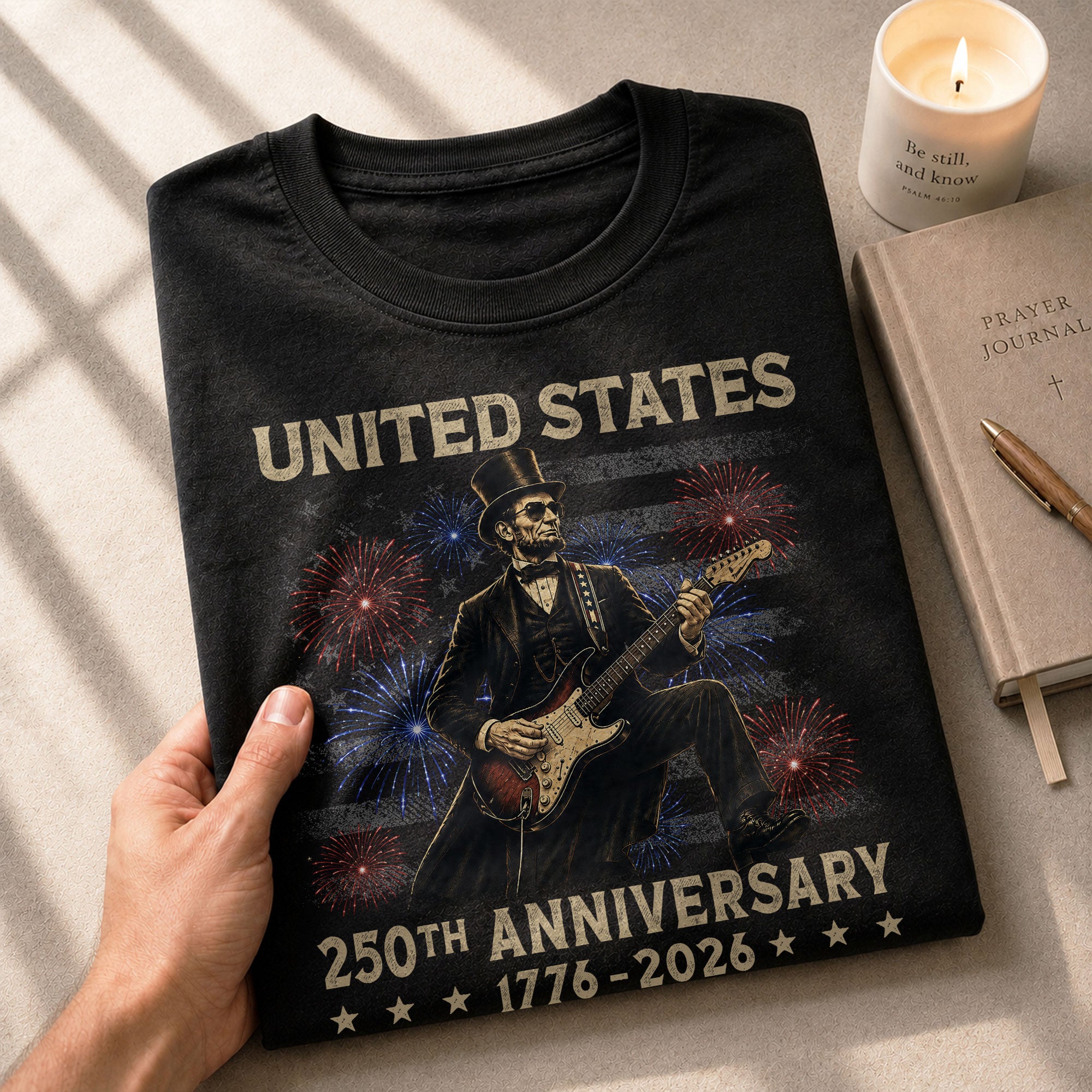 Patriotic Lincoln Electric Guitar T-Shirt 1776 2026 Vintage US Flag Tee Retro Print - Rust Field Wear