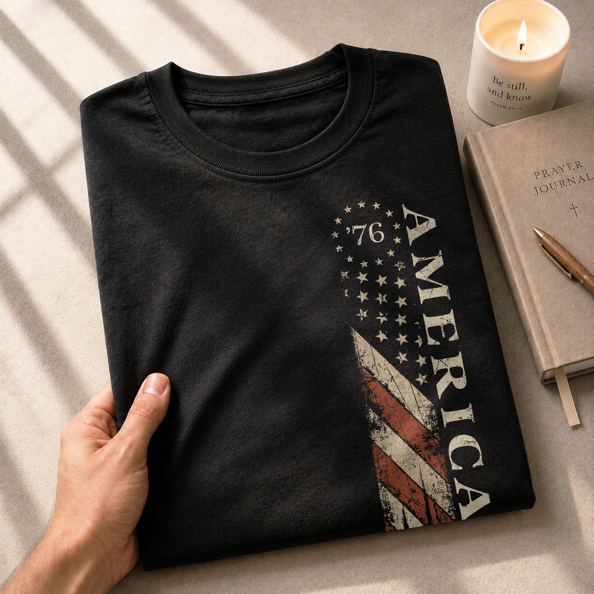 Vertical Flag America 76 T-Shirt Patriotic Vintage Style Graphic Tee Casual Shirt - Rust Field Wear