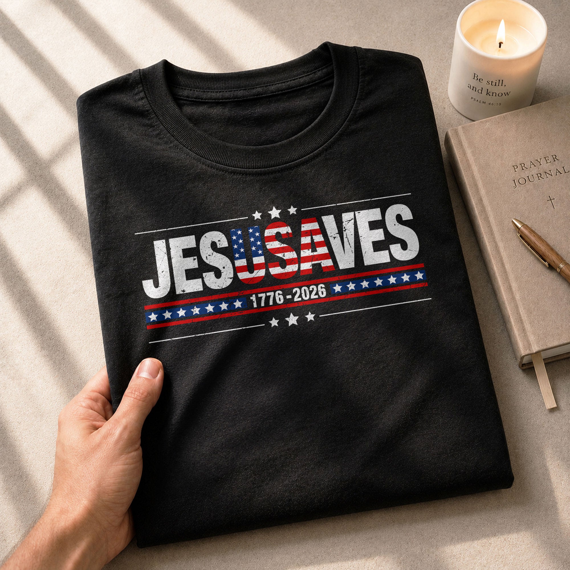 JESUSAVES T-Shirt USA Flag Patriotic 1776 2026 We The People Men Cotton Tee Shirt - Rust Field Wear