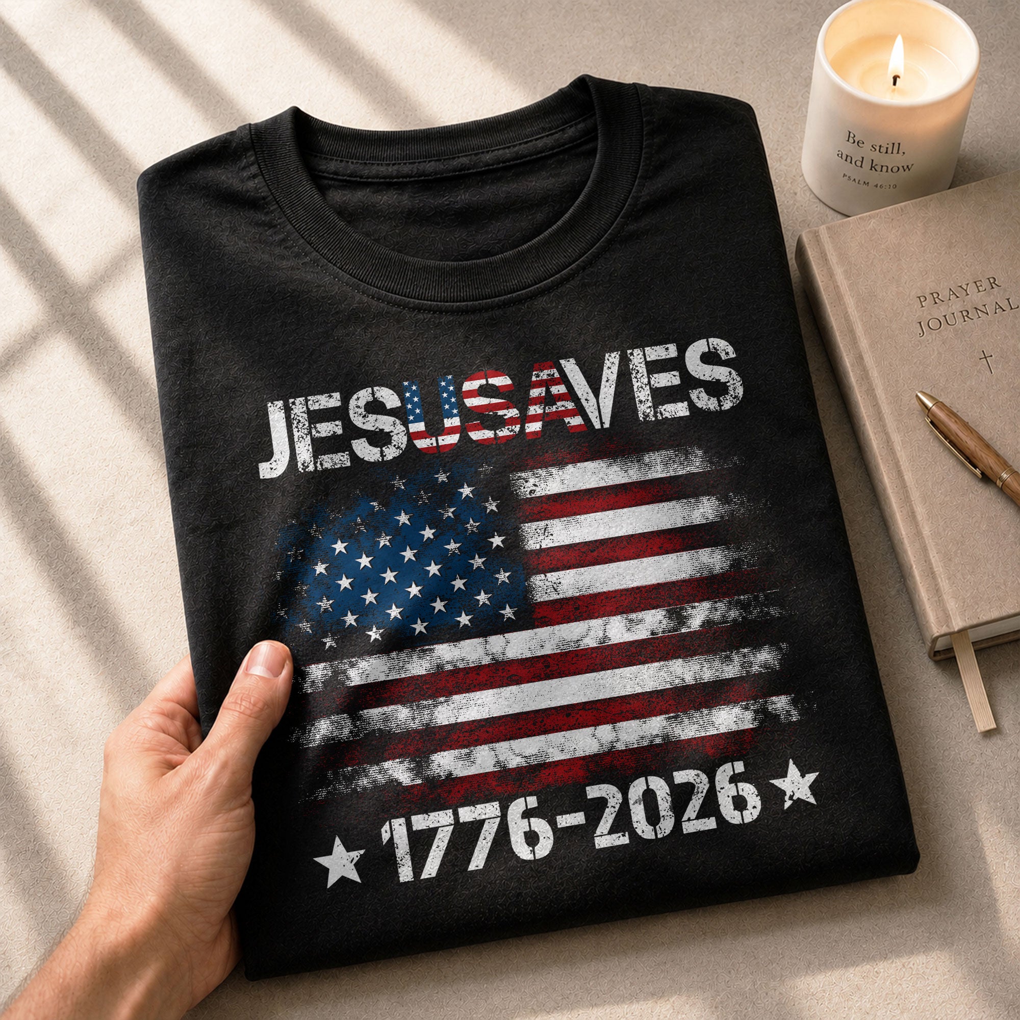 Patriotic JESUSAVES USA Flag Shirt Men 1776 2026 We The People Christian Cotton Tee - Rust Field Wear