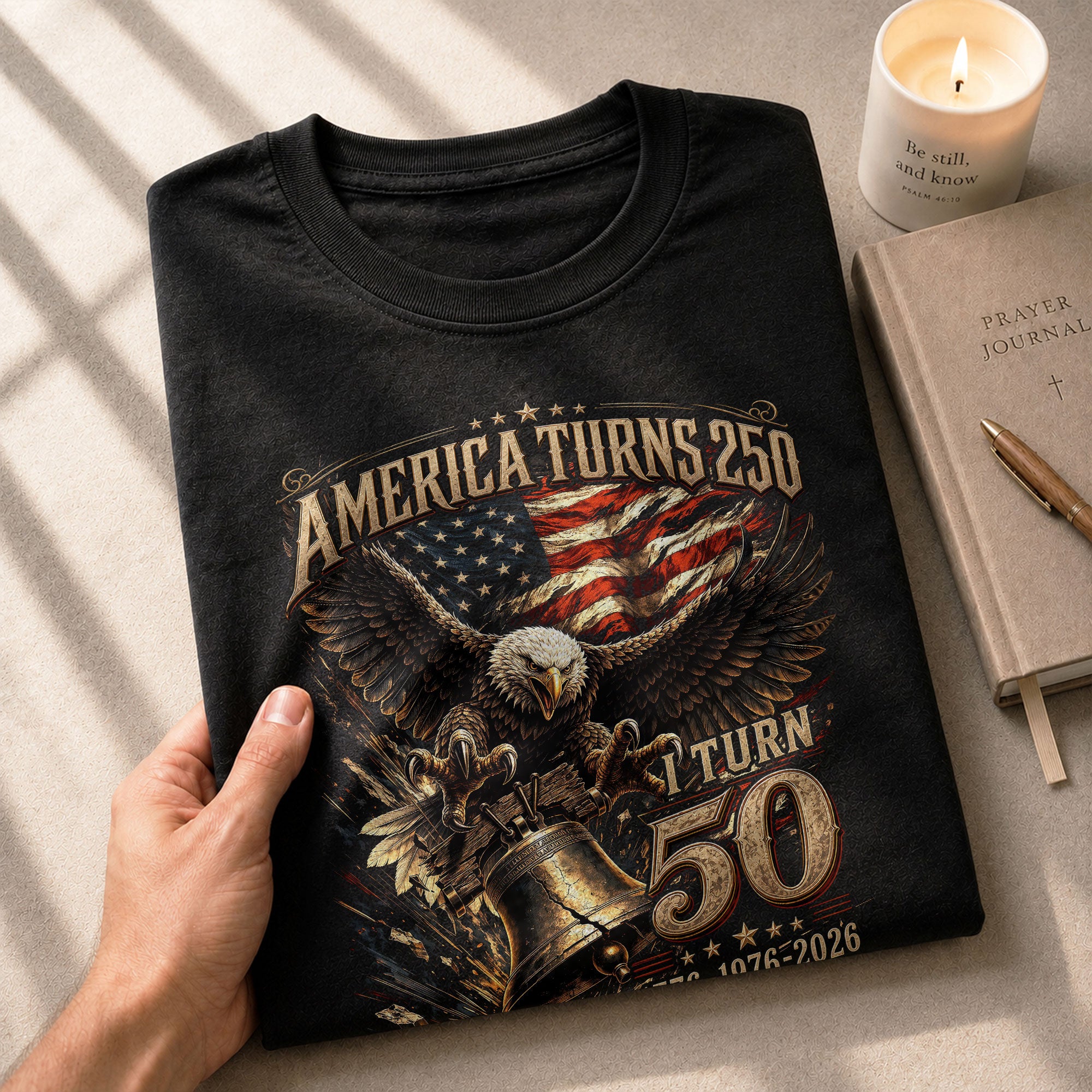 America Turns 250 I Turn 50 Eagle Bell Patriotic 50th Birthday 1976 T-Shirt Gift Tee - Rust Field Wear