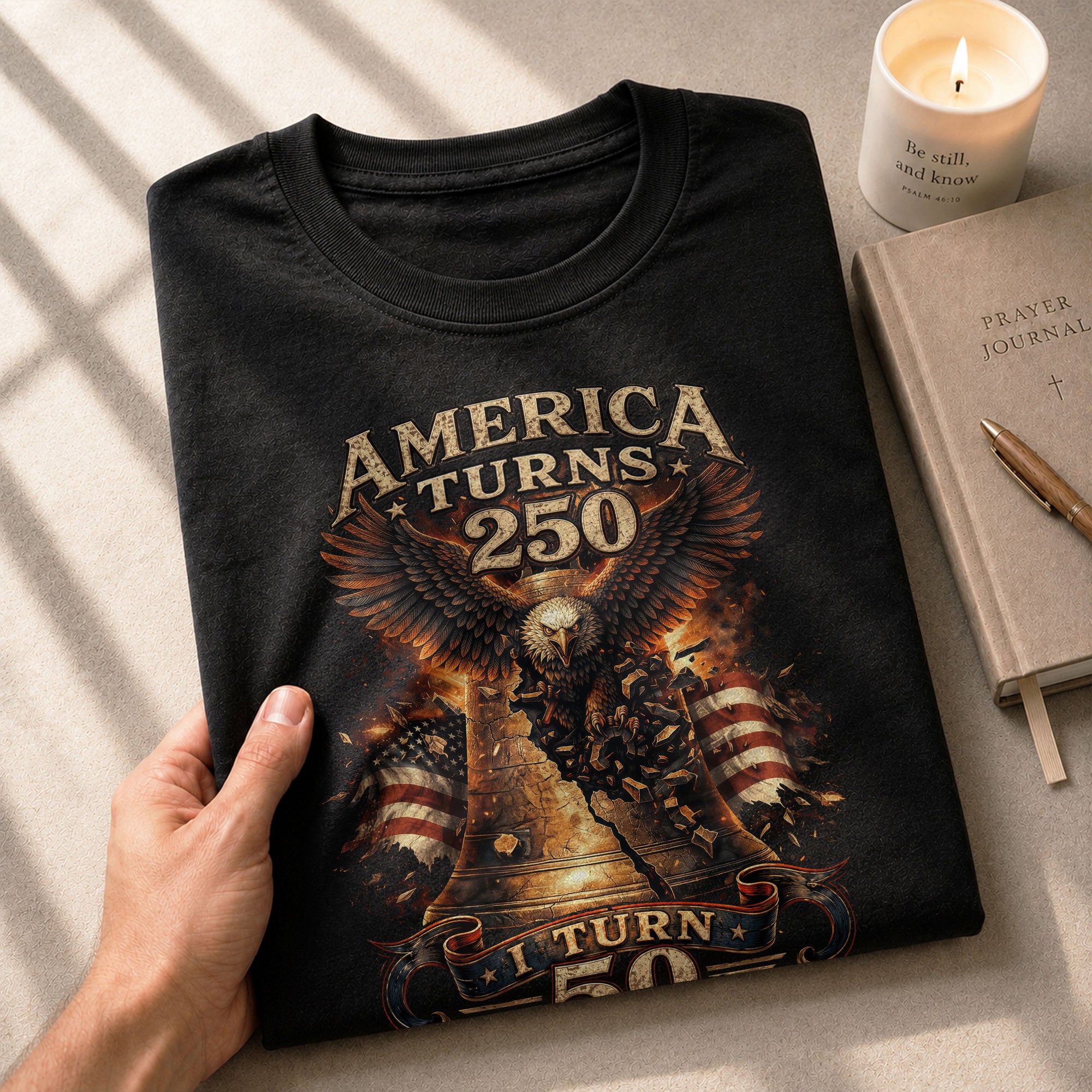 America Turns 250 I Turn 50 Eagle Liberty Bell Patriotic 50th Birthday 1976 T-Shirt - Rust Field Wear