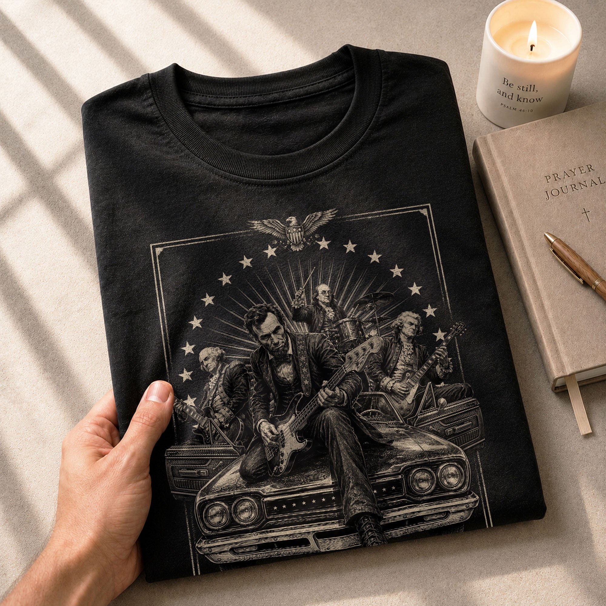 Lincoln Playing Guitar Vintage Shirt Patriotic Rock Music Graphic Sleeve Tee Gift - Rust Field Wear