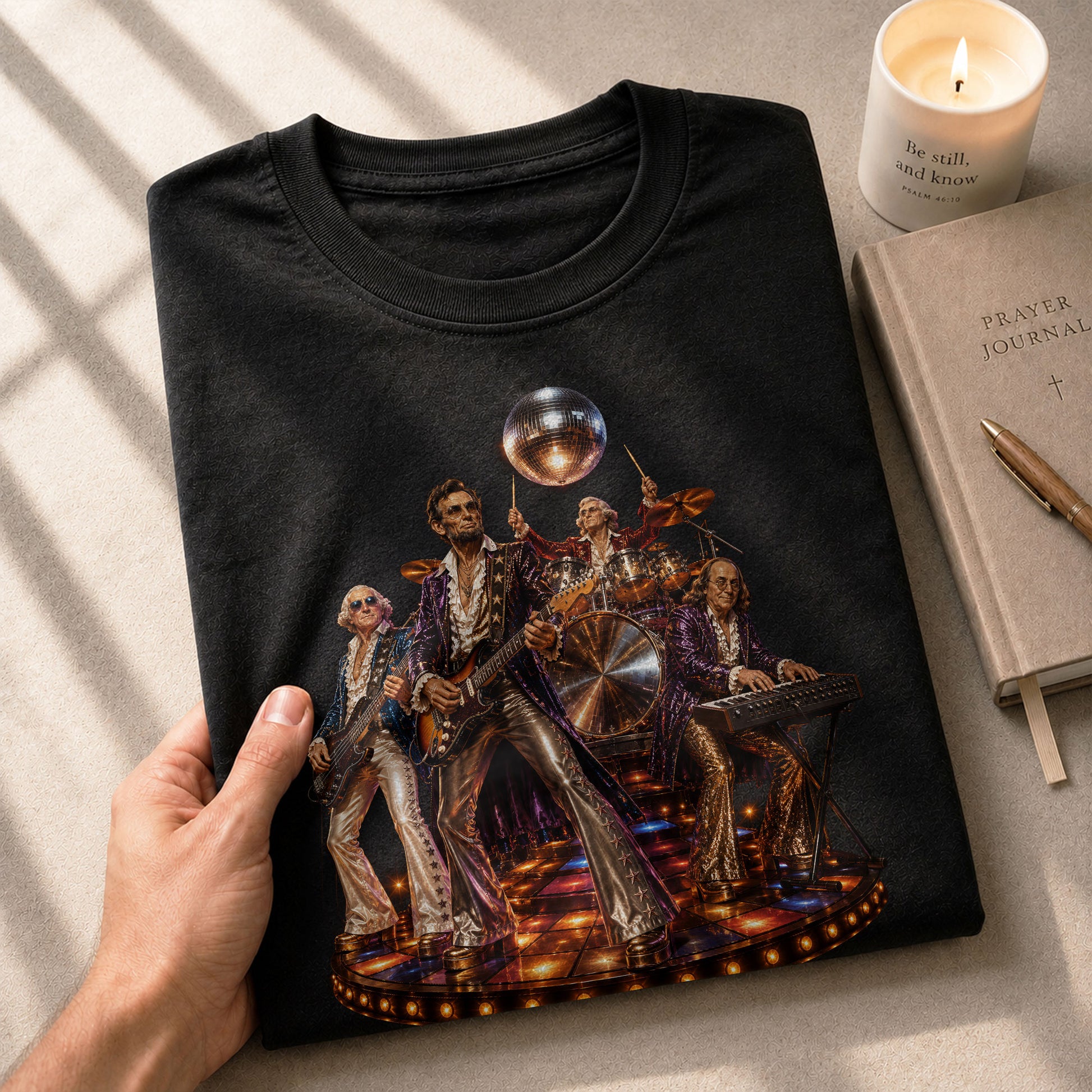 Unique Abraham Lincoln Disco Shirt - Historical Patriotic Band Graphic Print Tee - Rust Field Wear